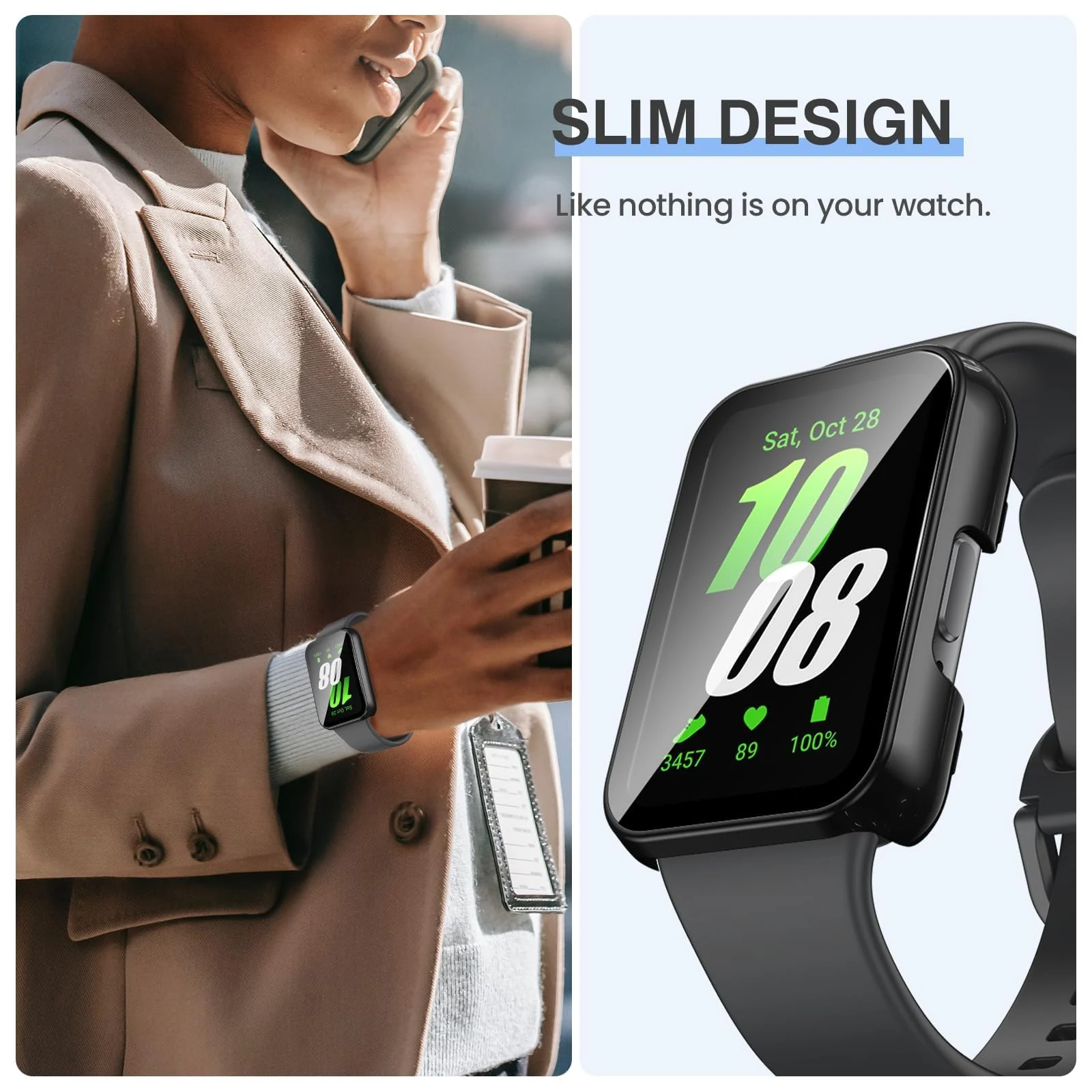 DL3 MOBILAK Full-Coverage Watch Case with Tempered Glass for Samsung Galaxy Fit 3, Black