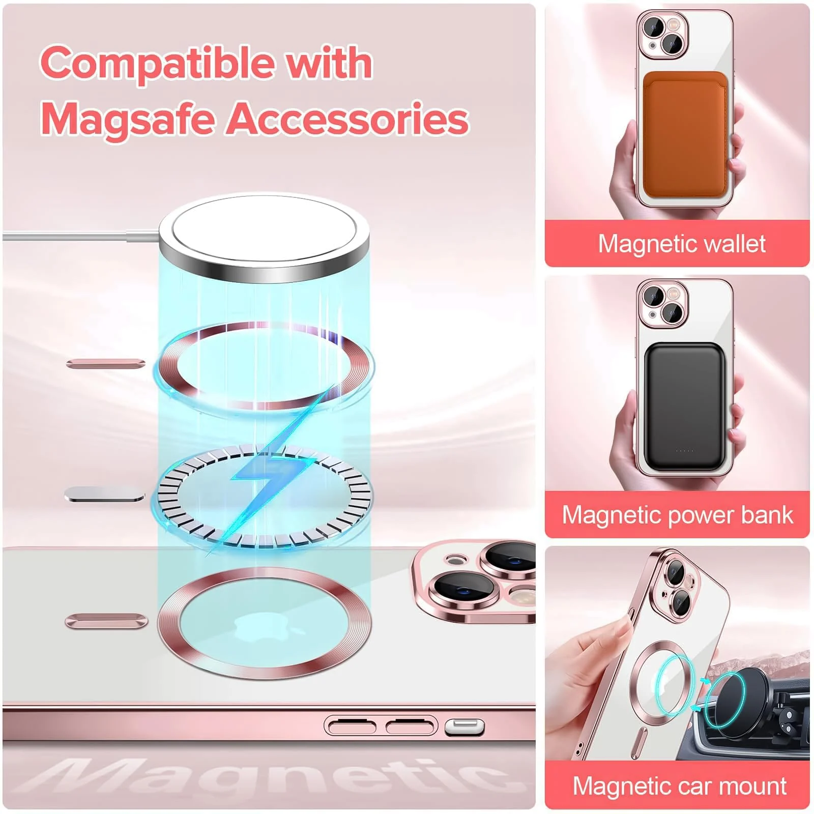 DL3 Mobilak Clear MagSafe-Compatible TPU Case and Camera Lens Protector for iPhone 13 (6.1 Inch) - Rose Gold