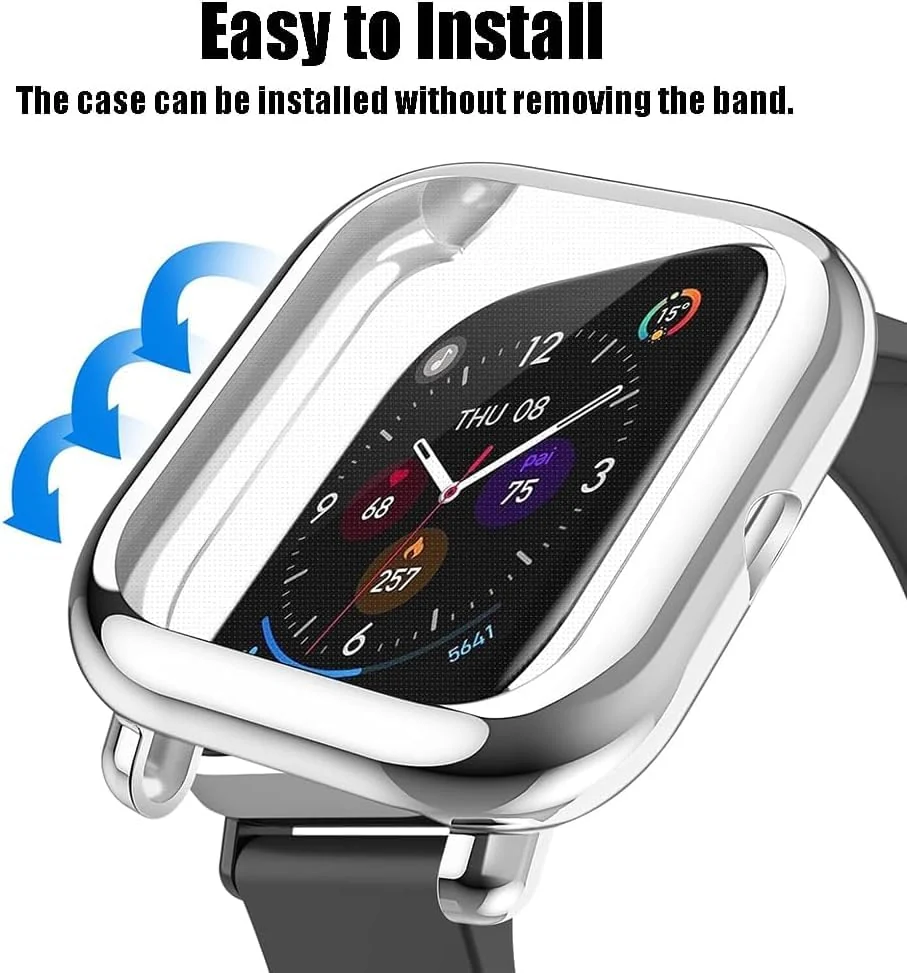 DL3 Mobilak Case Compatible with Amazfit GTS 2 Mini/Bip U Pro/Bip S/Bip Lite Case All-Around Screen Protector Watch Soft TPU Shockproof Cover Slim Guard Thin Bumper Shell Protector - Silver