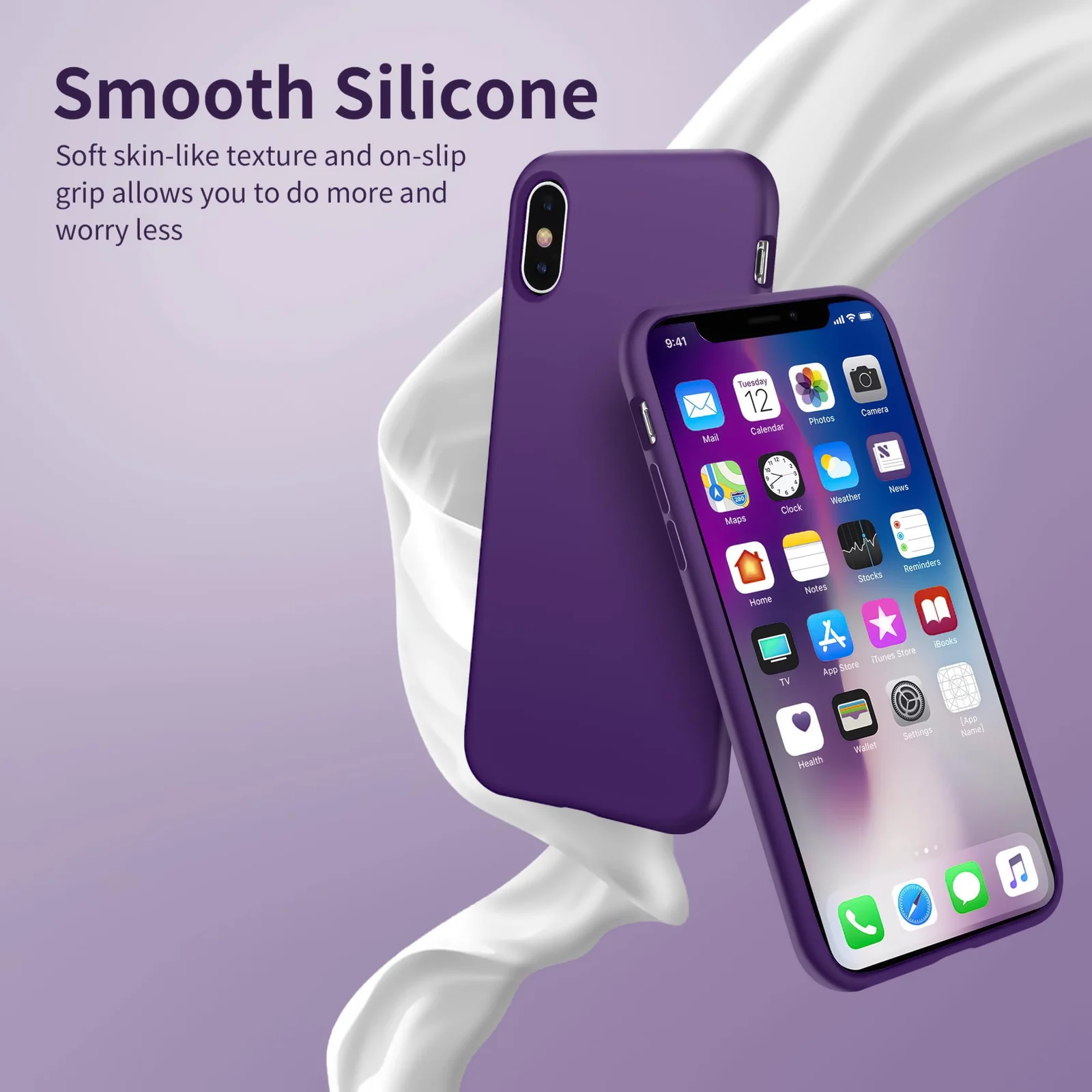 DL3 Mobilak Liquid Silicone Protective Case for iPhone XS Max with Camera Protection and Microfiber Lining - Violet