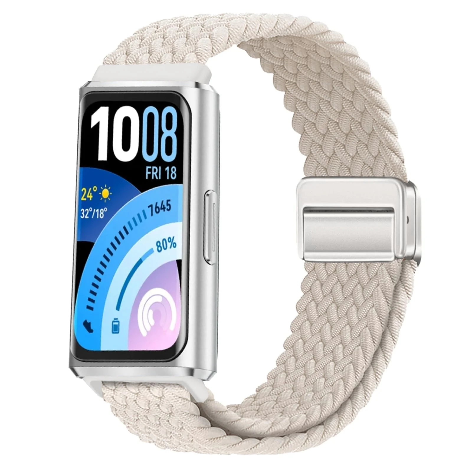 DL3 MOBILAK Braided Elastic Nylon Magnetic Watch Strap for Huawei Band 11 / Band 11 Pro, Starlight