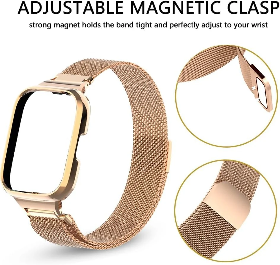 DL3 Mobilak Strap Compatible with Xiaomi Redmi Watch 3 (Not Fit Watch 3 Active), Magnetic Metal Stainless Steel Adjustable Wristbands Breathable Watch Bands for Xiaomi Redmi Watch 3 - Rose Gold
