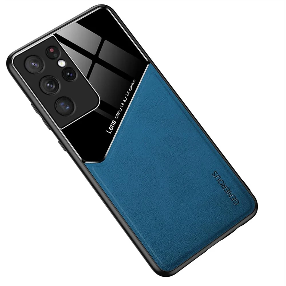 DL3 Mobilak Faux Leather and Plexiglass TPU Case for Samsung S21 ULTRA with Magnetic Car-Mount Support and Shockproof Design - Blue