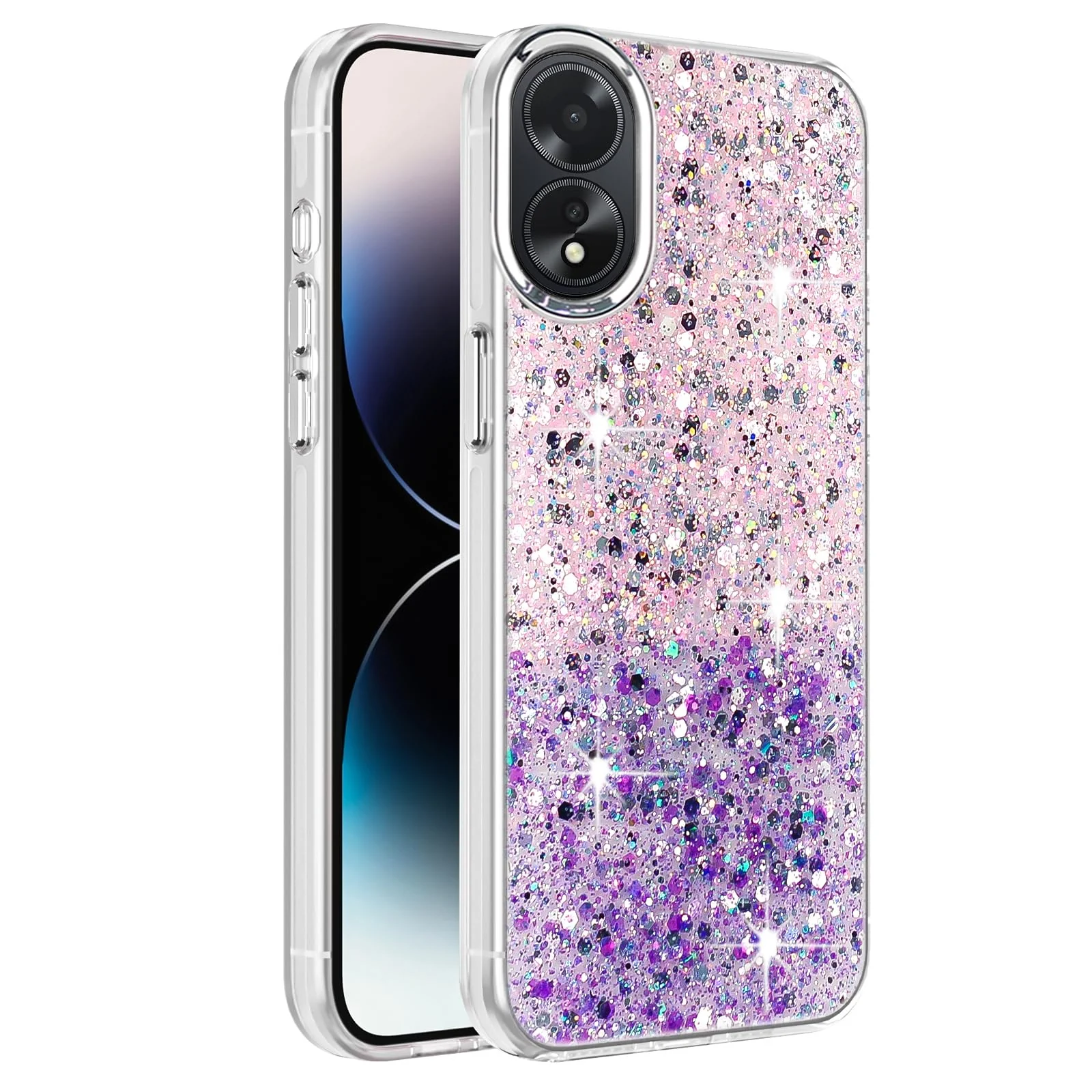 DL3 Mobilak Glitter Rhinestone Protective Case for OPPO A38 / OPPO A18 with Shockproof Design - Pink Purple