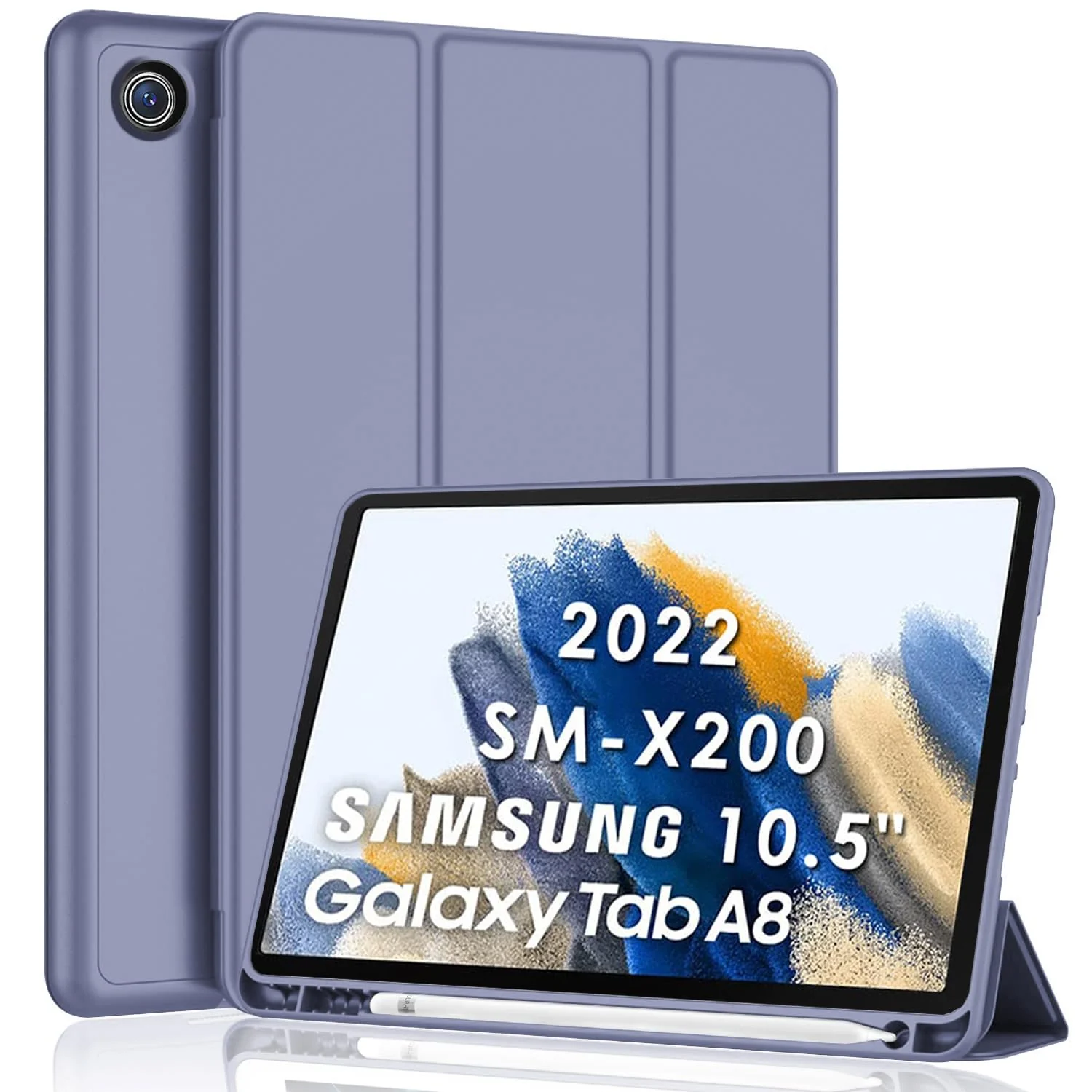 DL3 Mobilak Smart Case for Samsung Galaxy Tab A8 10.5 Inch 2021(-X200/-X205/-X207) with Pencil Holder, Soft TPU Smart Stand Back Cover Auto Wake/Sleep Feature - Lavender
