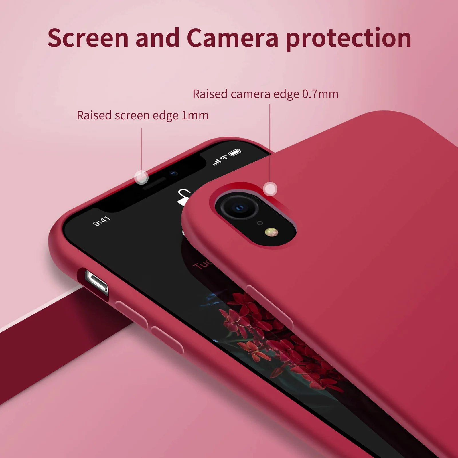 DL3 Mobilak Liquid Silicone Protective Case for iPhone XR with Camera Protection and Microfiber Lining - Dark Red