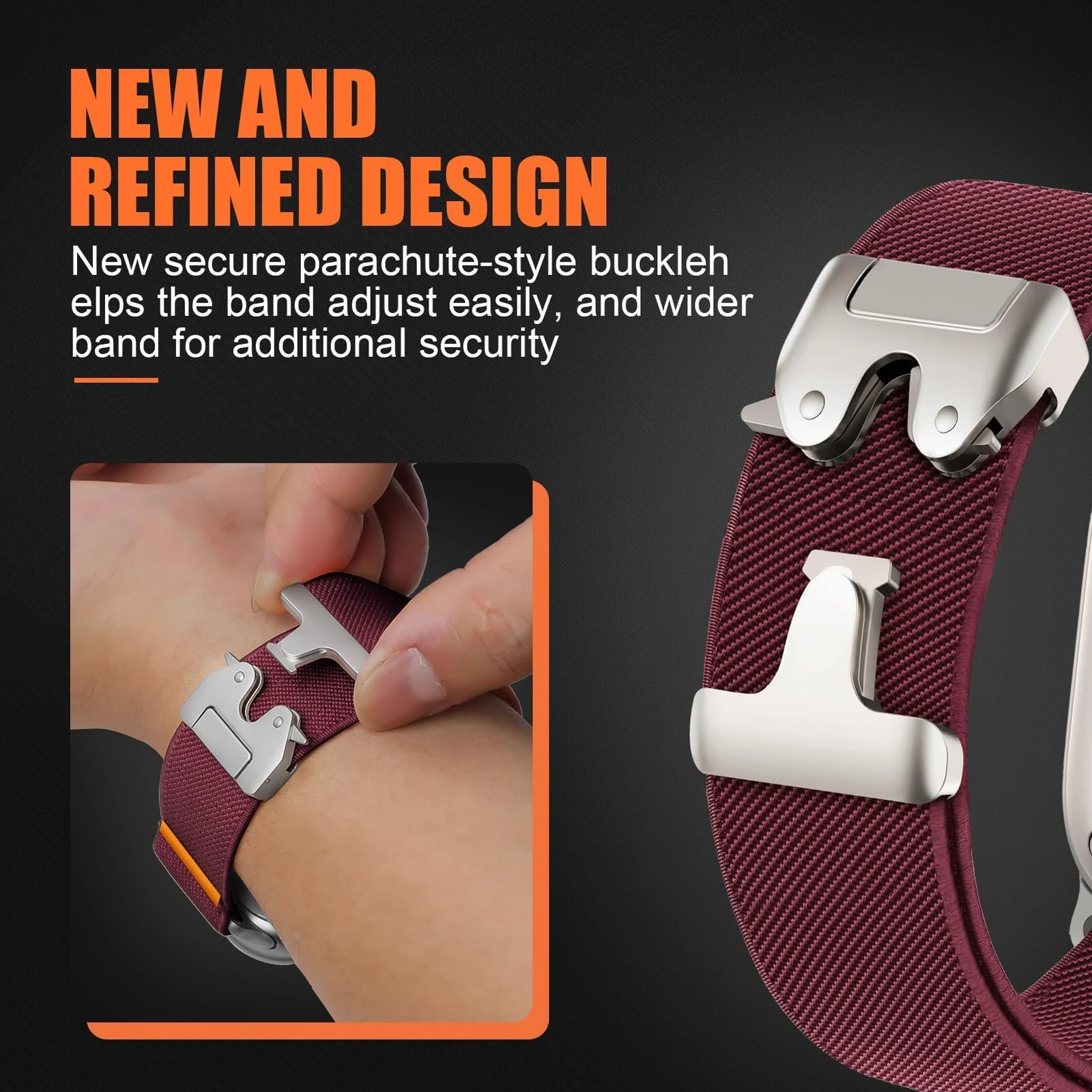 DL3 Mobilak Nylon Strap for Huawei Watch Fit 4/Fit 4 Pro/Fit 3, Men's and Women's, Stretchy Parachute buckle Strap, Sport Elastic Braided Replacement Band for Huawei Watch Fit 3/4/4 Pro - Wine Red