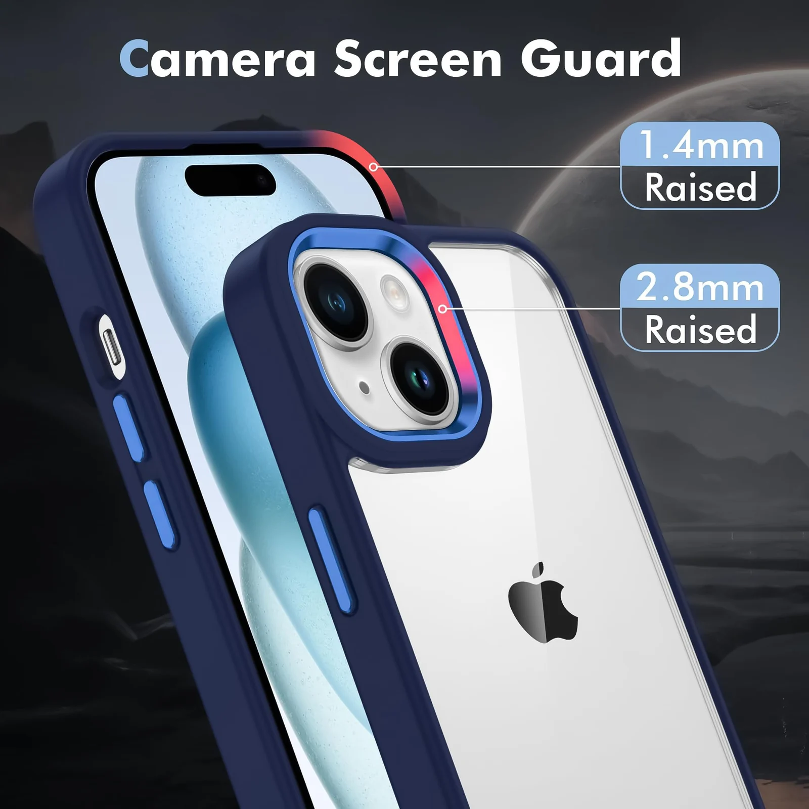 DL3 Mobilak Clear PC and TPU Protective Case for iPhone 15 Plus 6.7-Inch / iPhone 14 Plus 6.7-Inch with Camera Protection and Shockproof Design - A Dark Blue