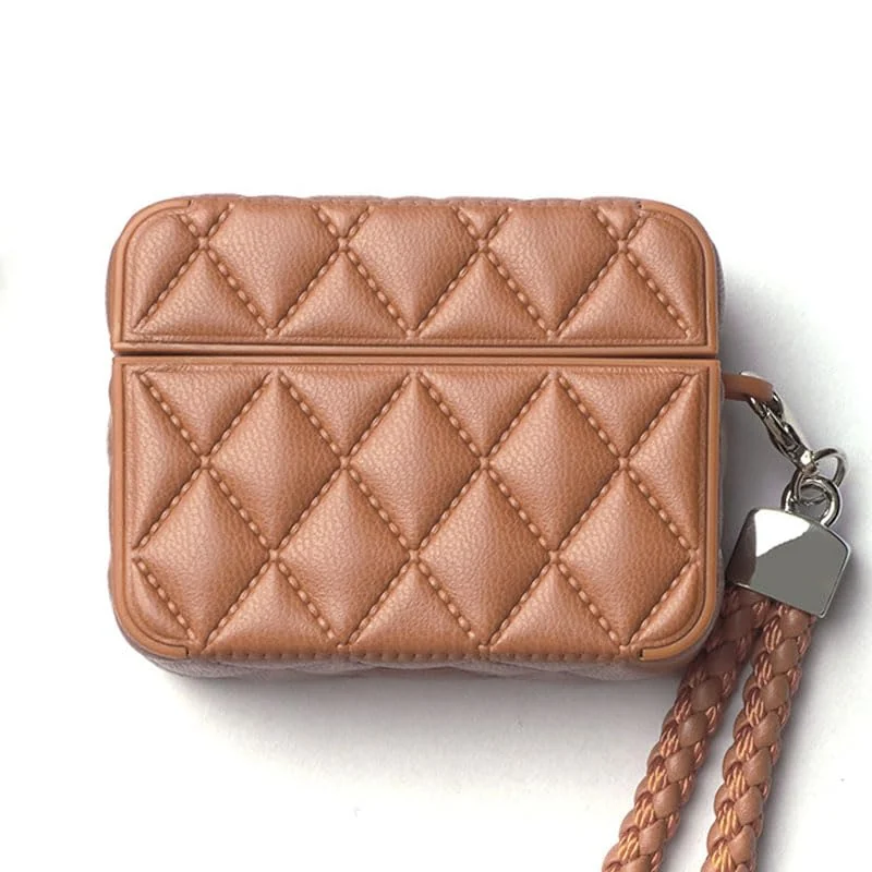 MOBIGON Diamond-Quilted PU Leather Case with Lanyard for Apple AirPods 3 (2021), Terracotta