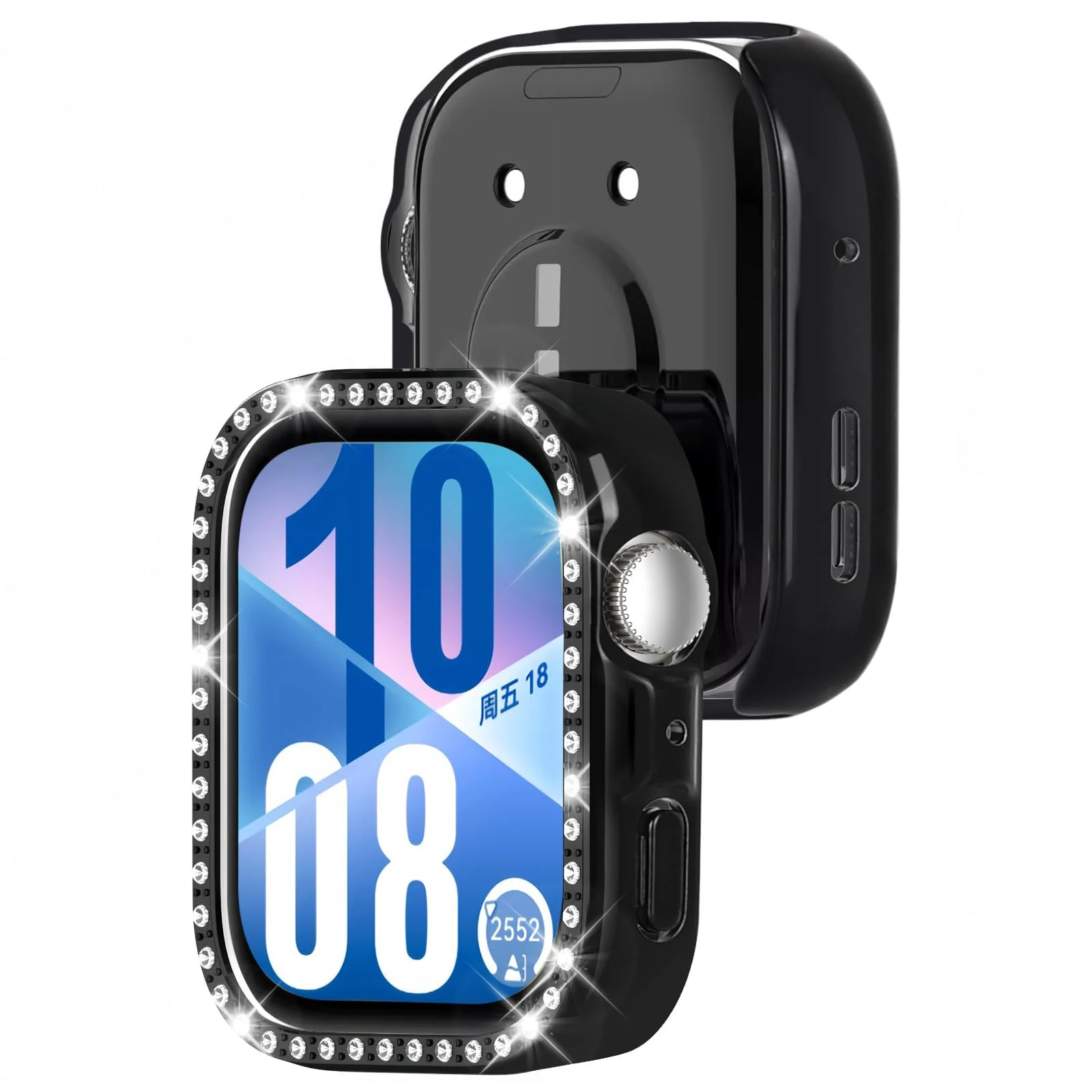 DL3 Mobilak Bling Case Without screen protector for Huawei Watch Fit 4, Hard PC Frame Case, Crystal Diamonds Bumper Cover for Women Girls, Slim Protective Cover for Huawei Watch Fit 4 - Black