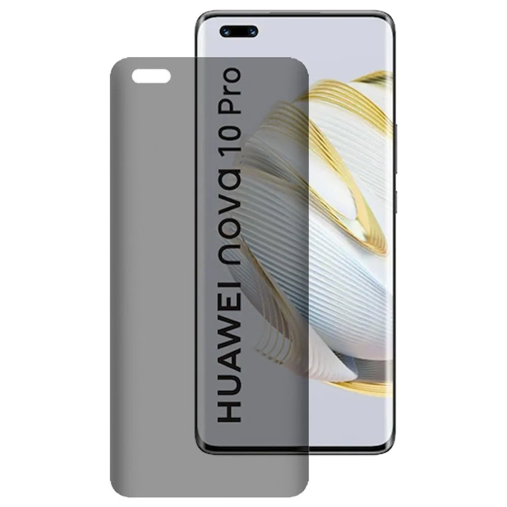 DL3 Mobilak Screen Protector for Huawei Nova 10 Pro UV Glass Fingerprint Reader Support 3D Curved Anti-Spy Tempered Glass Screen Protector With Back Screen Carbon Fibre - Privacy