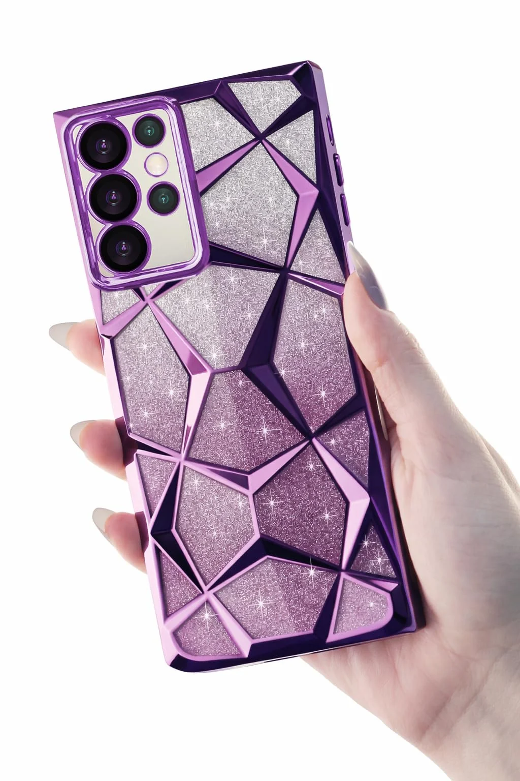 "DL3 Mobilak Compatible with Samsung Galaxy S23 Ultra (6.8"") Case Plating Bling Gradient Glitter Clear Cover Soft TPU Silicone Cute Camera Protection Shockproof Back for Women Girls Case - Purple"