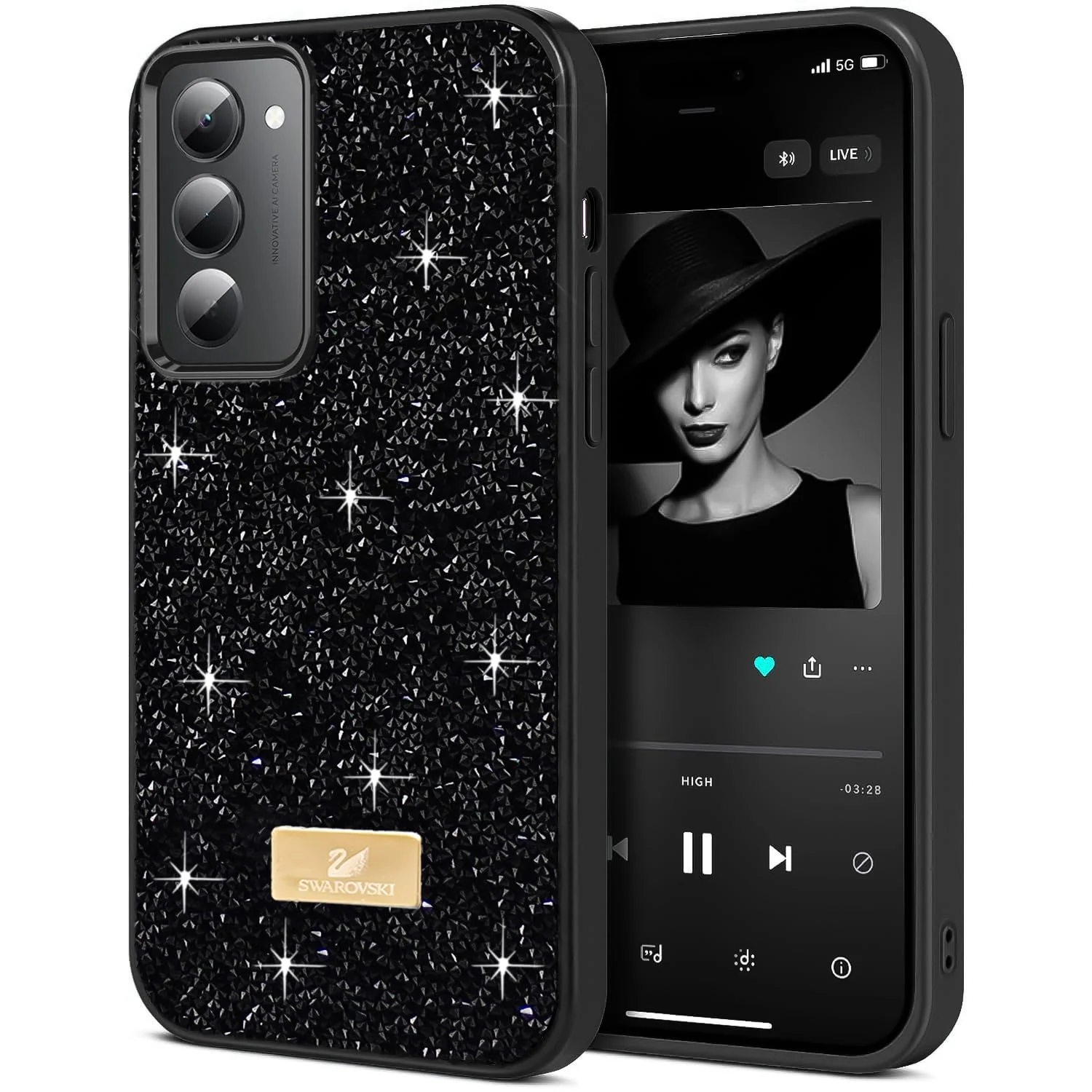 DL3 Mobilak Glitter Rhinestone Protective Case for Xiaomi Redmi 15 Case Glitter with Shockproof Design