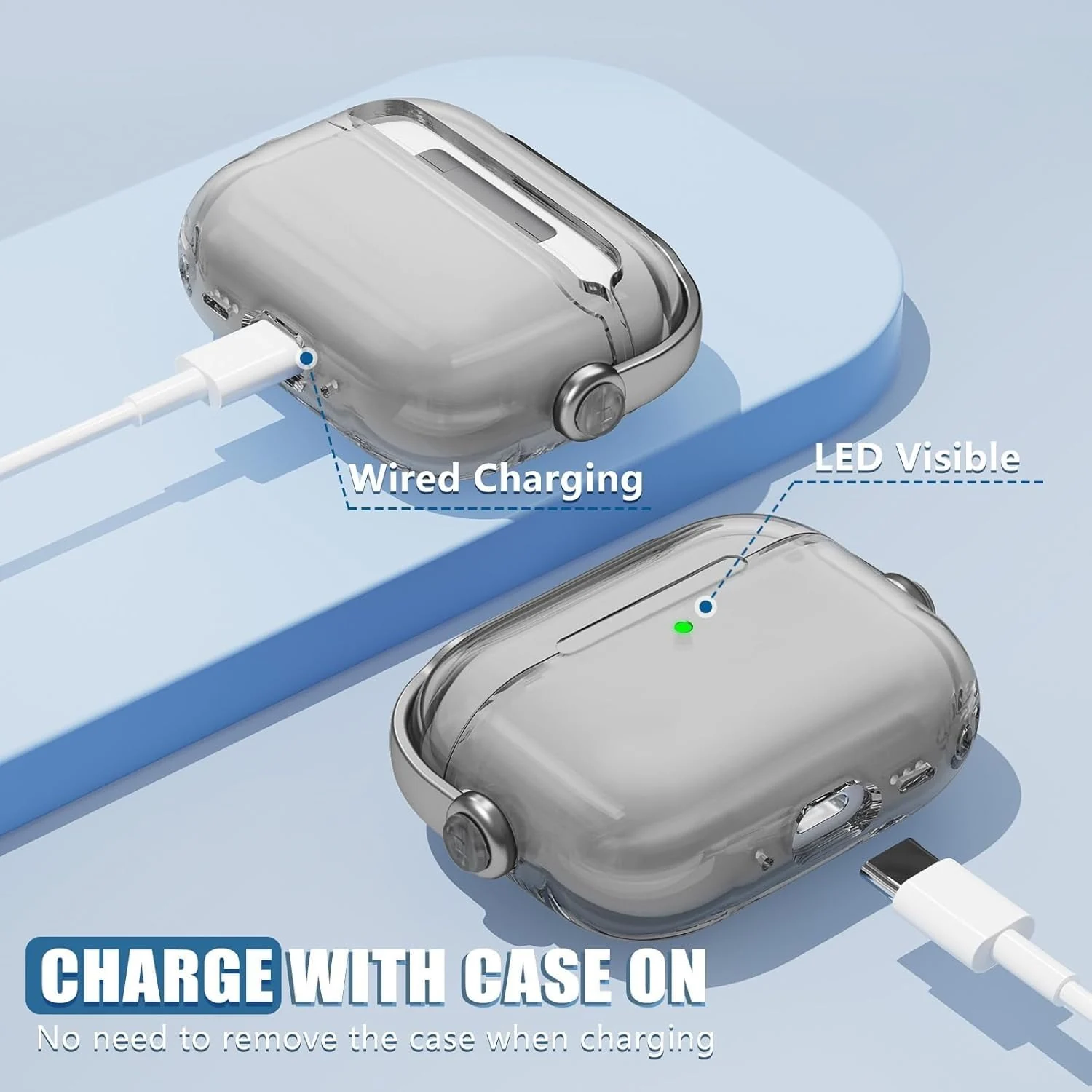 DL3 Mobilak Protective Case for AirPods Pro 2 [With Closure Lid] [Front LED Visible] [With Wrist Strap] Skin Case Compatible with 2022 AirPods Pro 2nd Generation - Gray