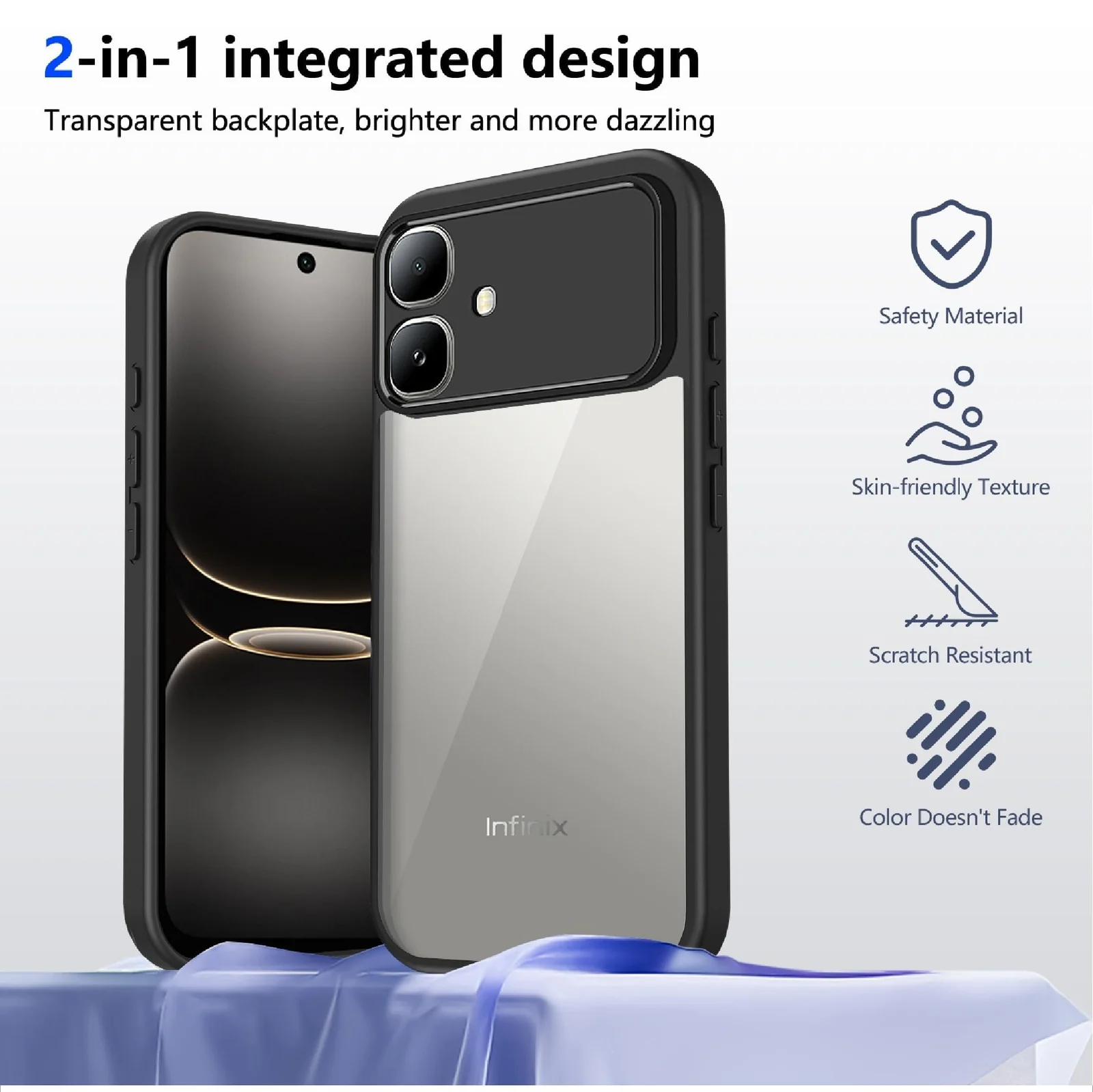 MOBIGON Anti-Yellowing Shockproof Transparent Phone Case for Infinix Smart 20, Black