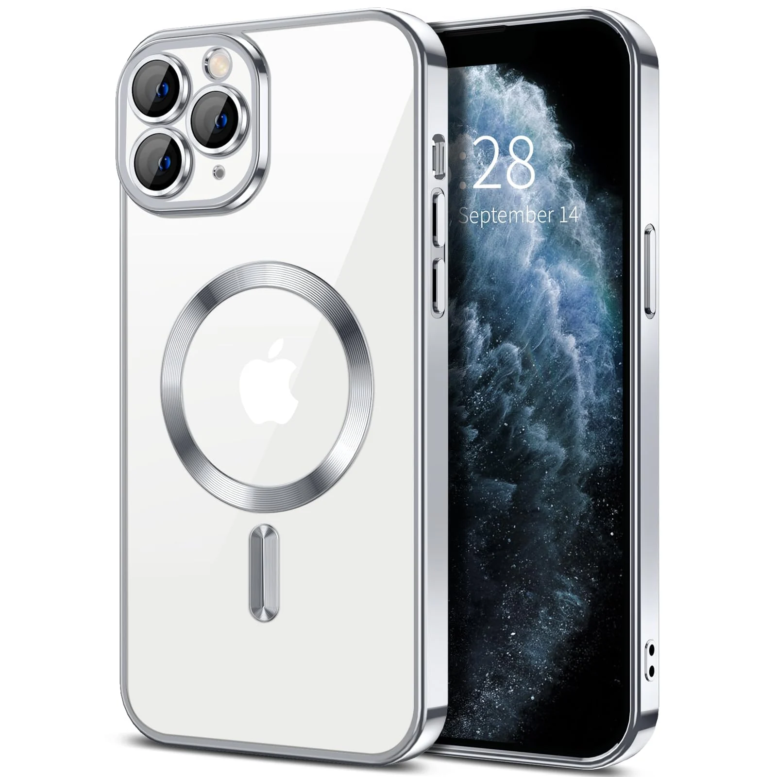 DL3 Mobilak Soft Clear Case for iPhone 11 Pro 5.8-Inch, Camera Lens Full Protection, Compatible with MagSafe Wireless Charging, Shockproof Electroplated TPU Phone Cover - Silver