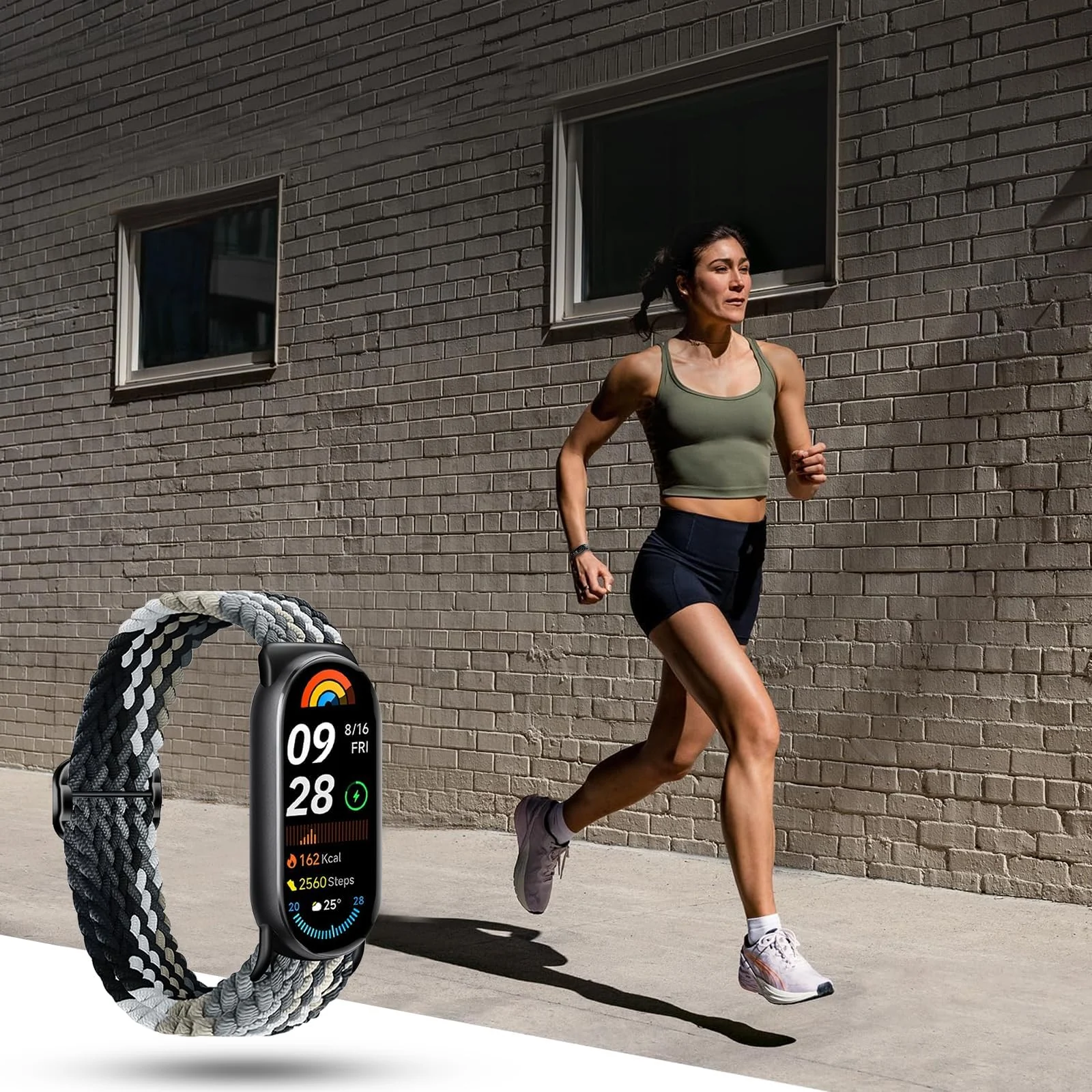 DL3 Mobilak Compatible with Xiaomi Mi Band 10/9/8 strap, Braided Solo Loop for Nylon Elastic Adjustable Replacement Wristband Compatible with Xiaomi Smart Band 8/9/10 - Colorful Black