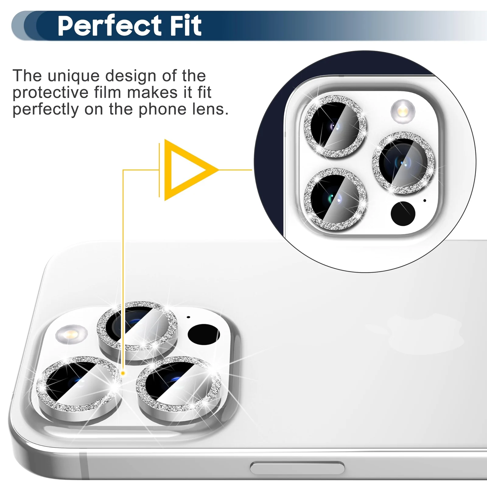 DL3 Mobilak Camera Lens Protector For iPhone 15 Pro/iPhone 15 Pro Max, [Keep Original Shooting] Tempered Glass Screen Protector Metal Individual Camera Cover, Case Friendly - Glittle Silver