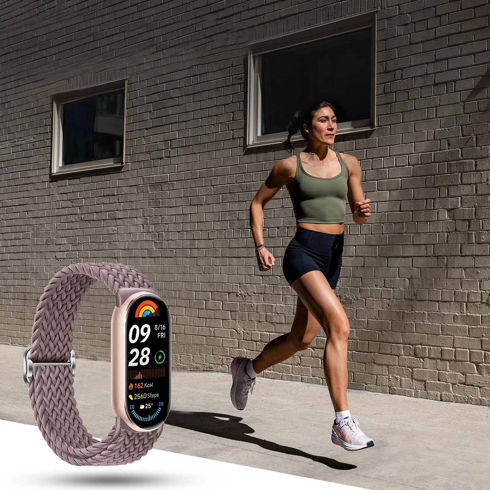 DL3 Mobilak Compatible with Xiaomi Mi Band 10/9/8 strap, Braided Solo Loop for Nylon Elastic Adjustable Replacement Wristband Compatible with Xiaomi Smart Band 8/9/10 - Smoke Violet