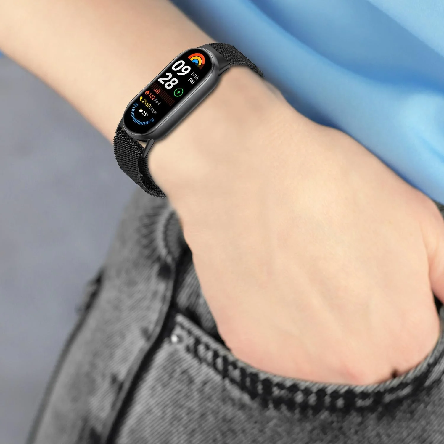 DL3 Mobilak Bracelet Compatible with Xiaomi Mi Band 10/9/8, Stainless Steel Replacement Straps, Mesh Metal Watch Strap, Magnetic Adjustable Replacement Strap For Xiaomi Smart Band 8/9/10 - Black