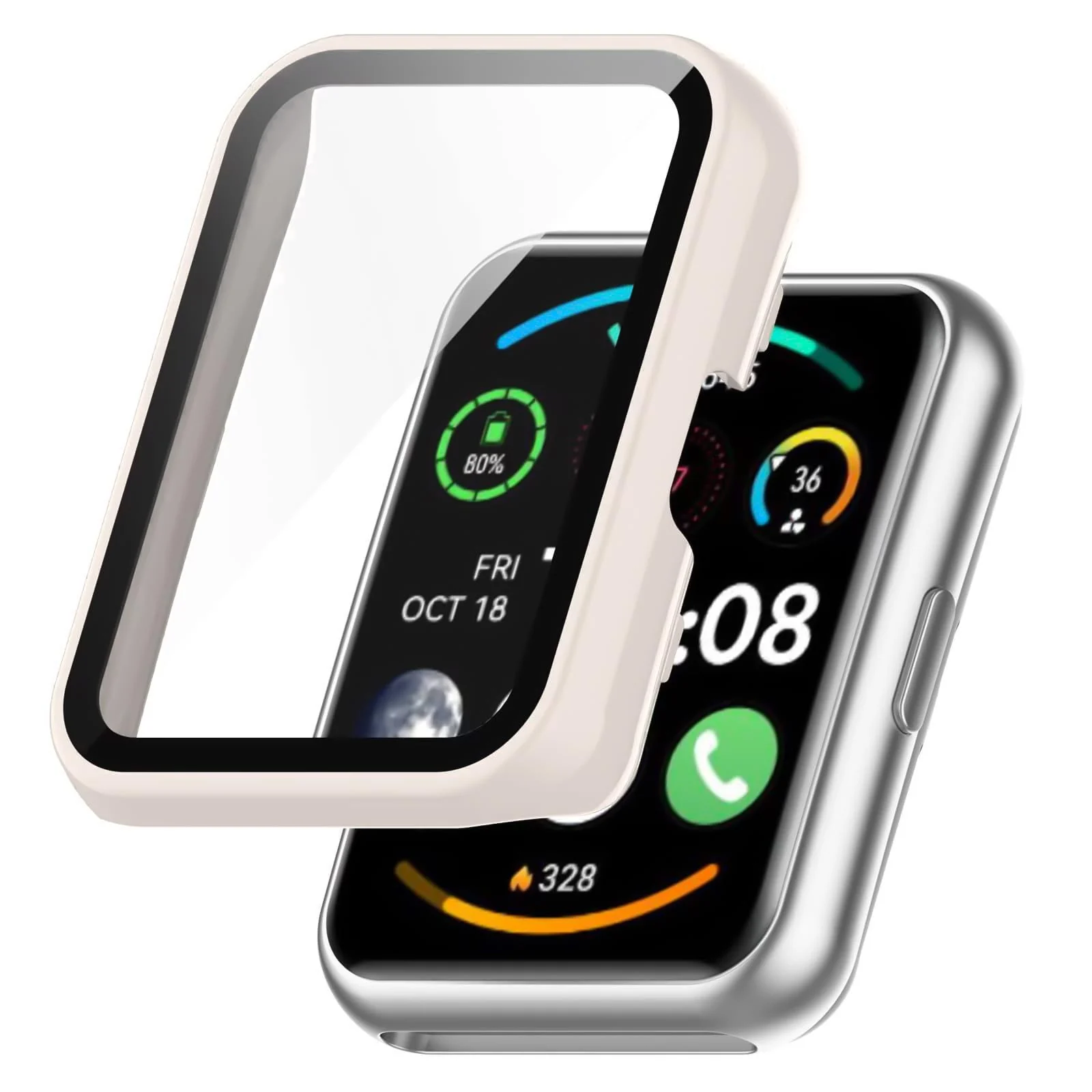 DL3 Mobilak Protective Case Compatible with Huawei Watch Fit 2 9H Hardness PC Case Bumper Full Slim Protective Cover with Tempered Glass For Huawei Watch Fit2 - Ivory White