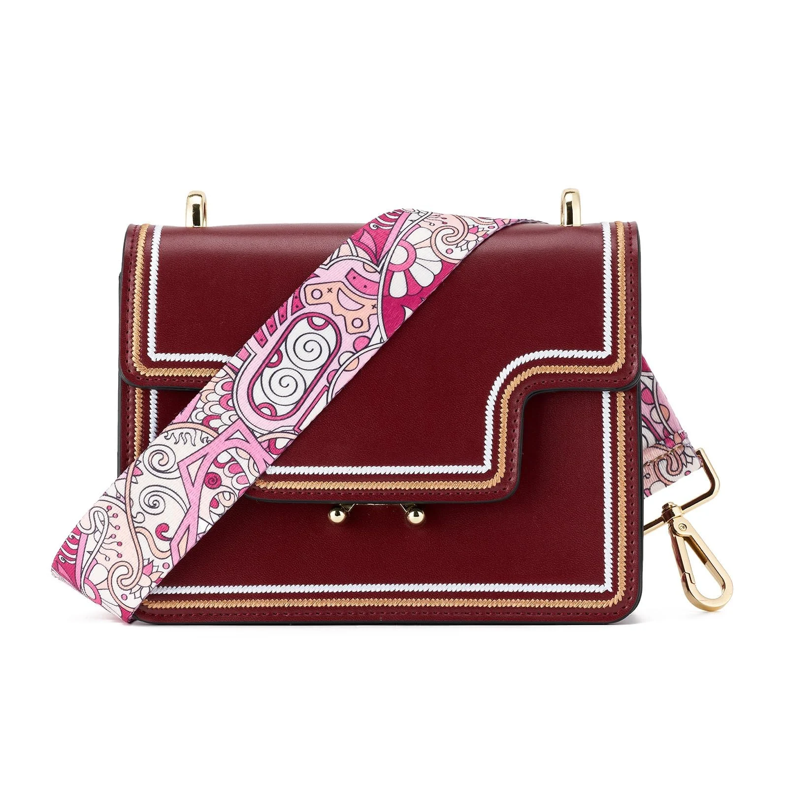 DL3 Mobilak Adjustable Wide Crossbody Bag Strap for Women, Replacement Shoulder Strap for Handbags, Totes & Purses with Elegant Embroidered Pattern and Metal Hooks - Multi Color