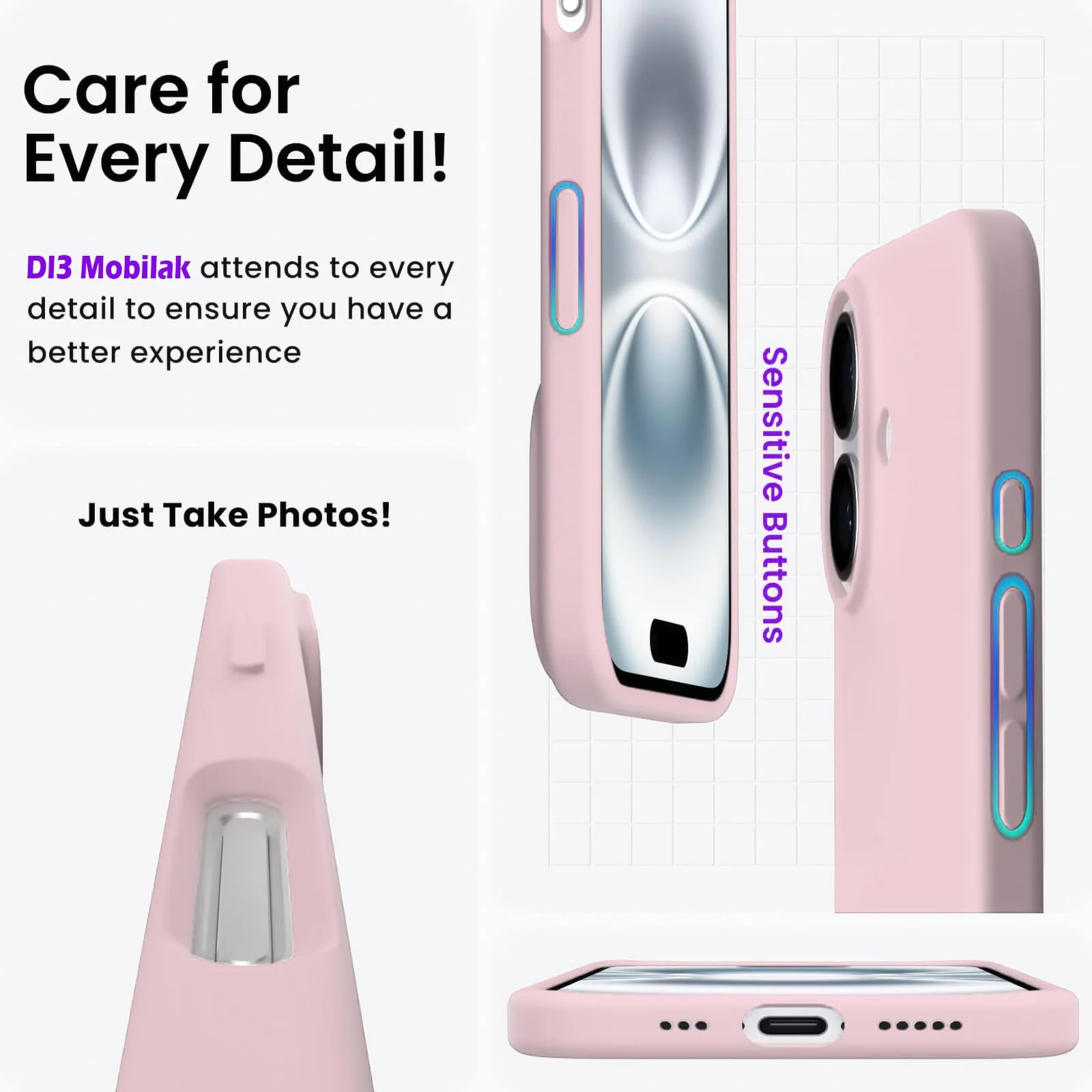 DL3 Mobilak Liquid Silicone Protective Case with Soft Microfiber Lining for iPhone 16 - Chalk Pink