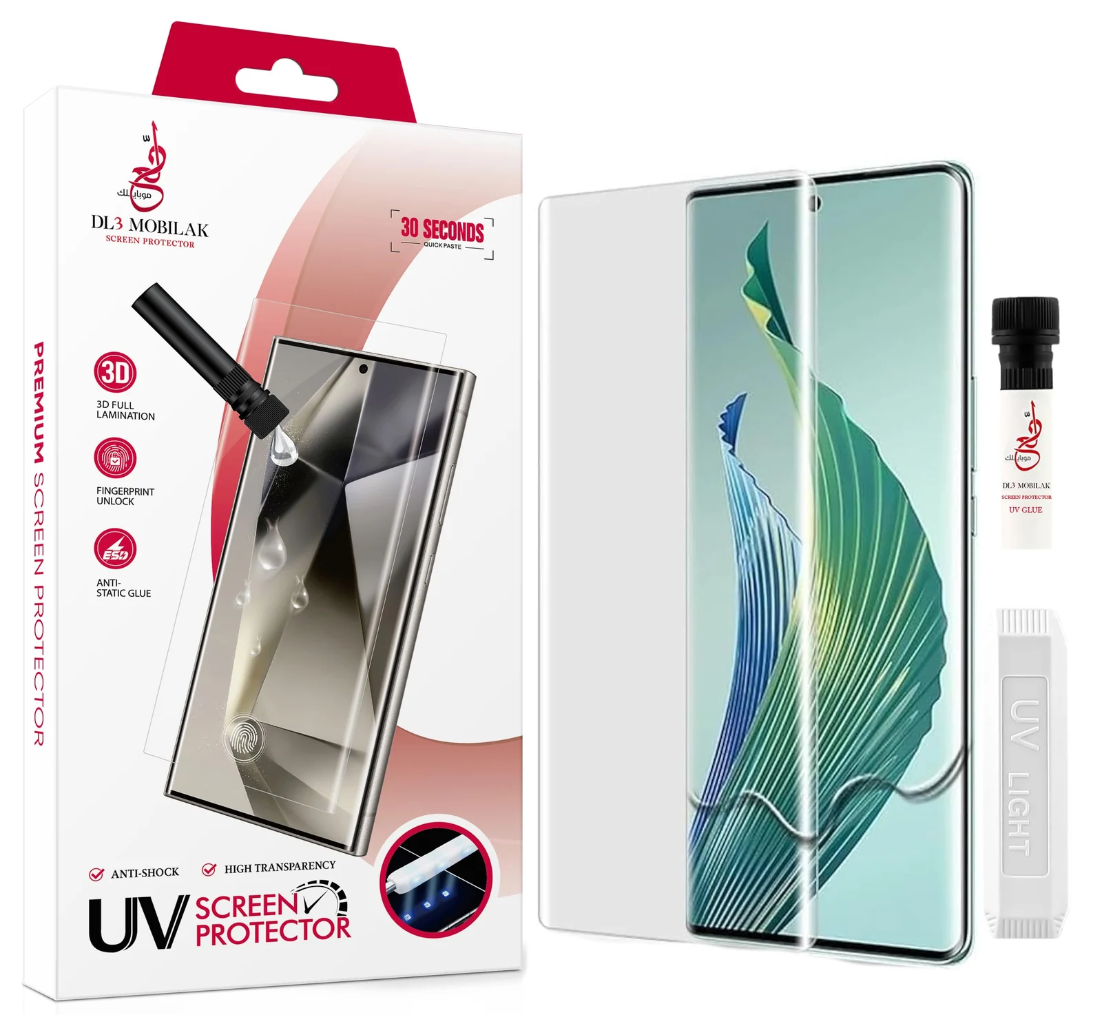 DL3 Mobilak Screen Protector Honor X9B [Liquid UV Tempered Glass] Full Screen adhesive [Sensitive Touch][Fingerprint Sensor Compatible] HD - Clear