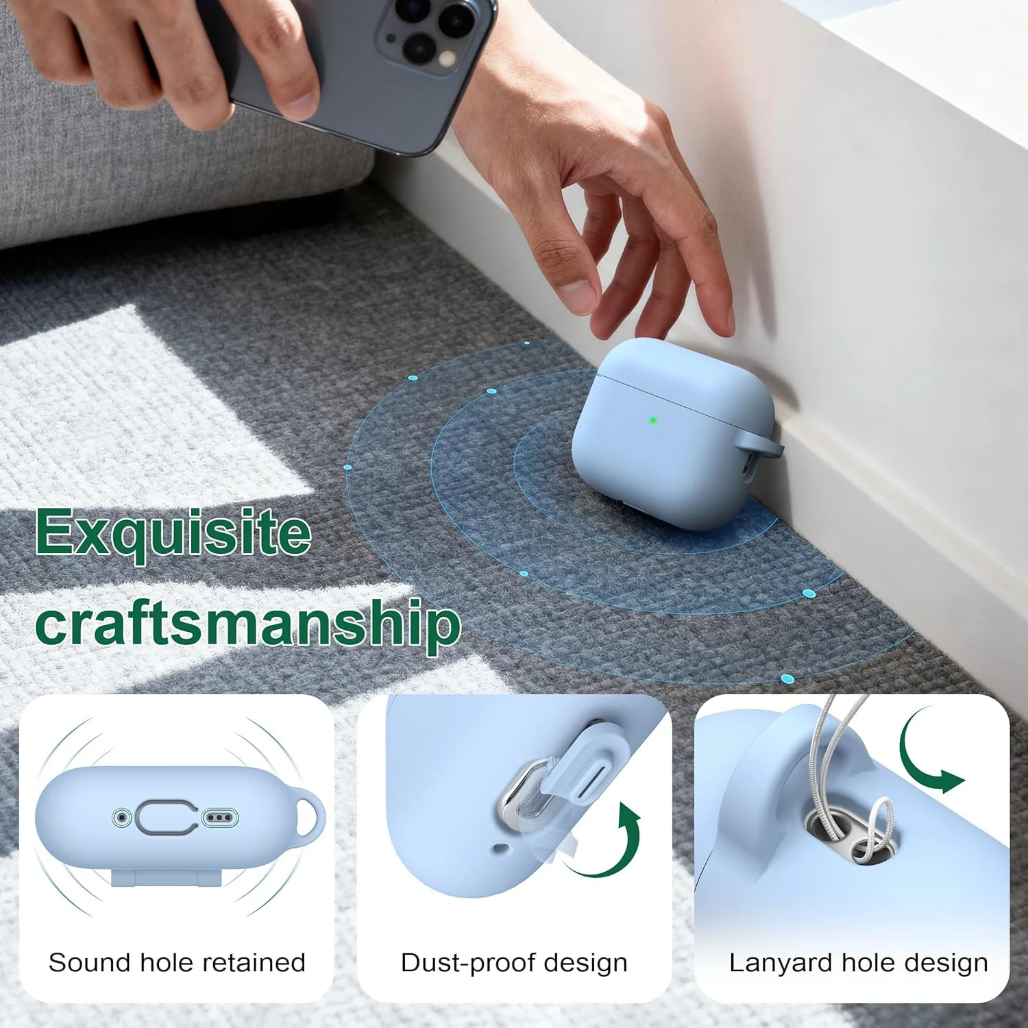 DL3 Mobilak AirPods 3 Case Cover, Silicone Protective Accessories Skin with Keychain Compatible with Apple AirPod 3rd Generation 2021 for Women Girl, Front LED Visible - Baby Blue