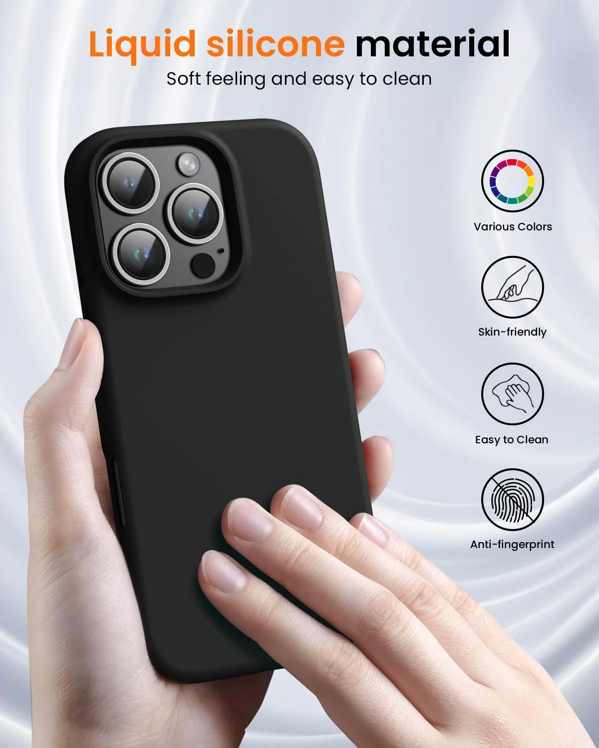 DL3 Mobilak Liquid Silicone Protective Case with Soft Microfiber Lining for iPhone 16 Pro - Black