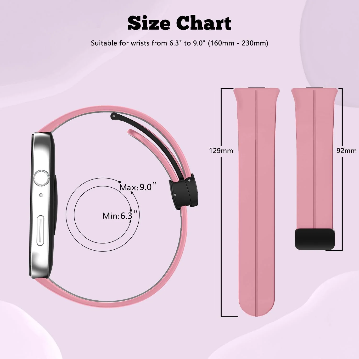 DL3 Mobilak Silicone Strap Compatible with Huawei Watch Fit 3/Watch Fit 4 Pro/Fit 4 Magnetic Metal Stainless Buckle Sport Silicone Strap, Band Quick Release Soft Replacment Wristband - Pink