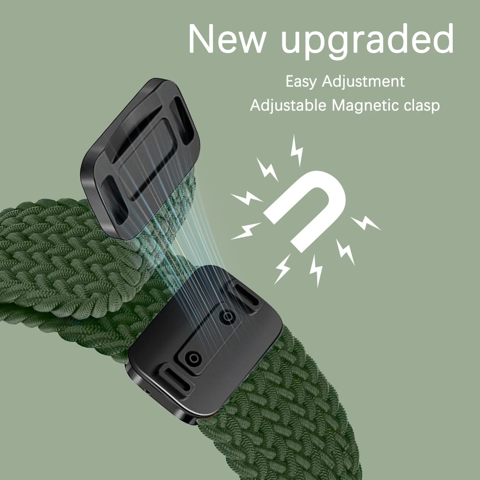 DL3 MOBILAK Braided Elastic Nylon Magnetic Watch Strap for Huawei Band 11 / Band 11 Pro, Green