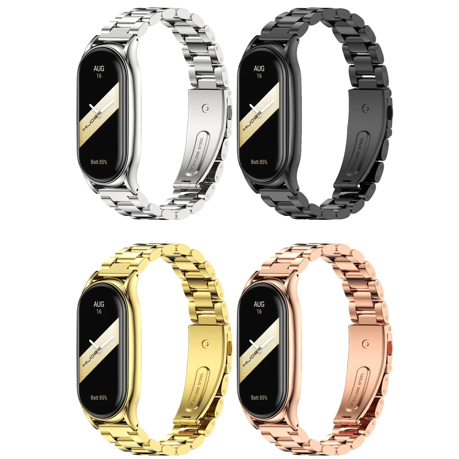 MOBIGON Stainless Steel Bracelet Strap with Double-Folding Clasp for Xiaomi Smart Band 8 / 9 / 10, Gold