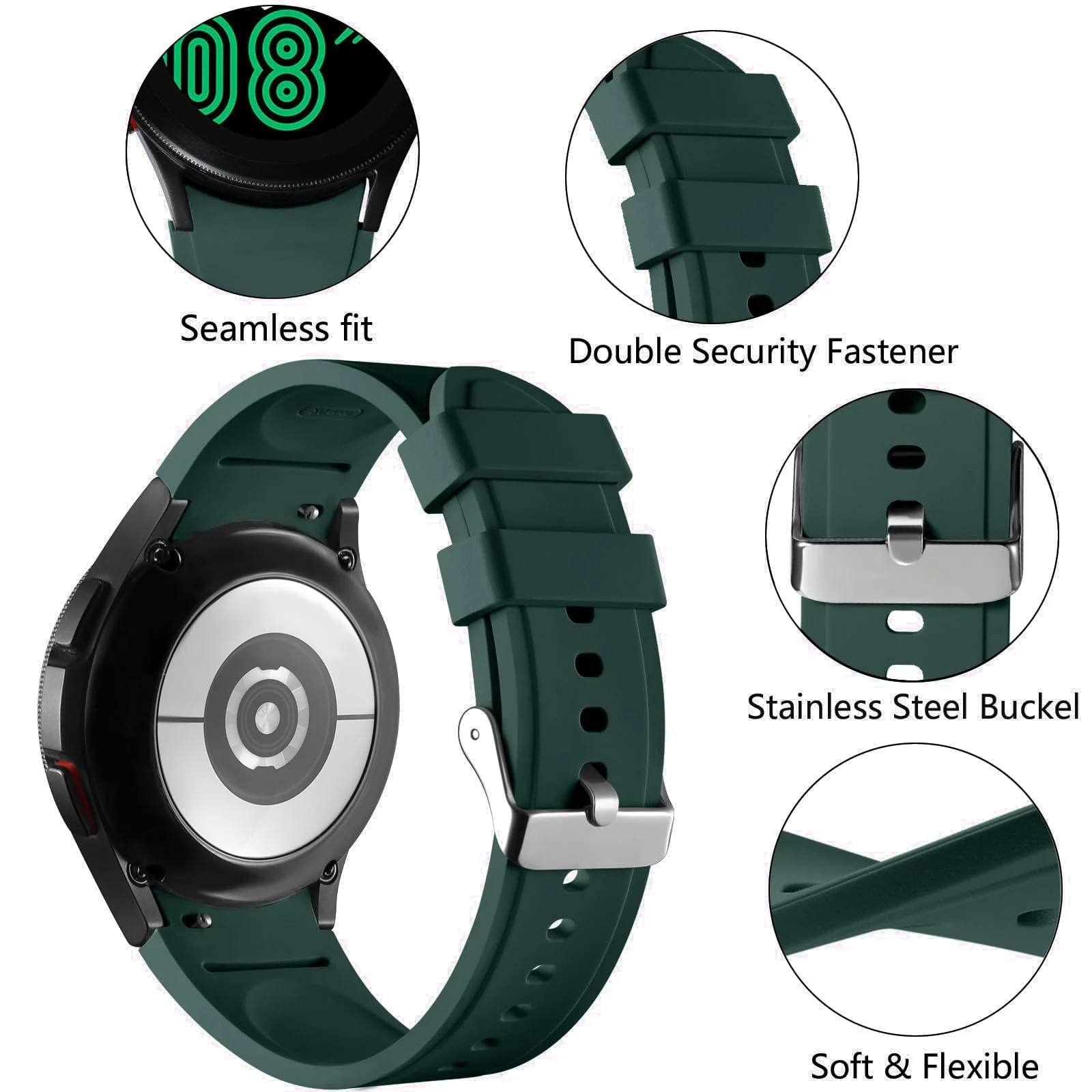 DL3 Mobilak No Gap Bands Compatible with Samsung Galaxy Watch 7 5 4 6 Band 44mm 40mm/Watch 5 Pro 45mm/Galaxy Watch 4 Classic 46mm 42mm Strap,20mm Quick Release Sport Replacement Bands for Women Men - Green