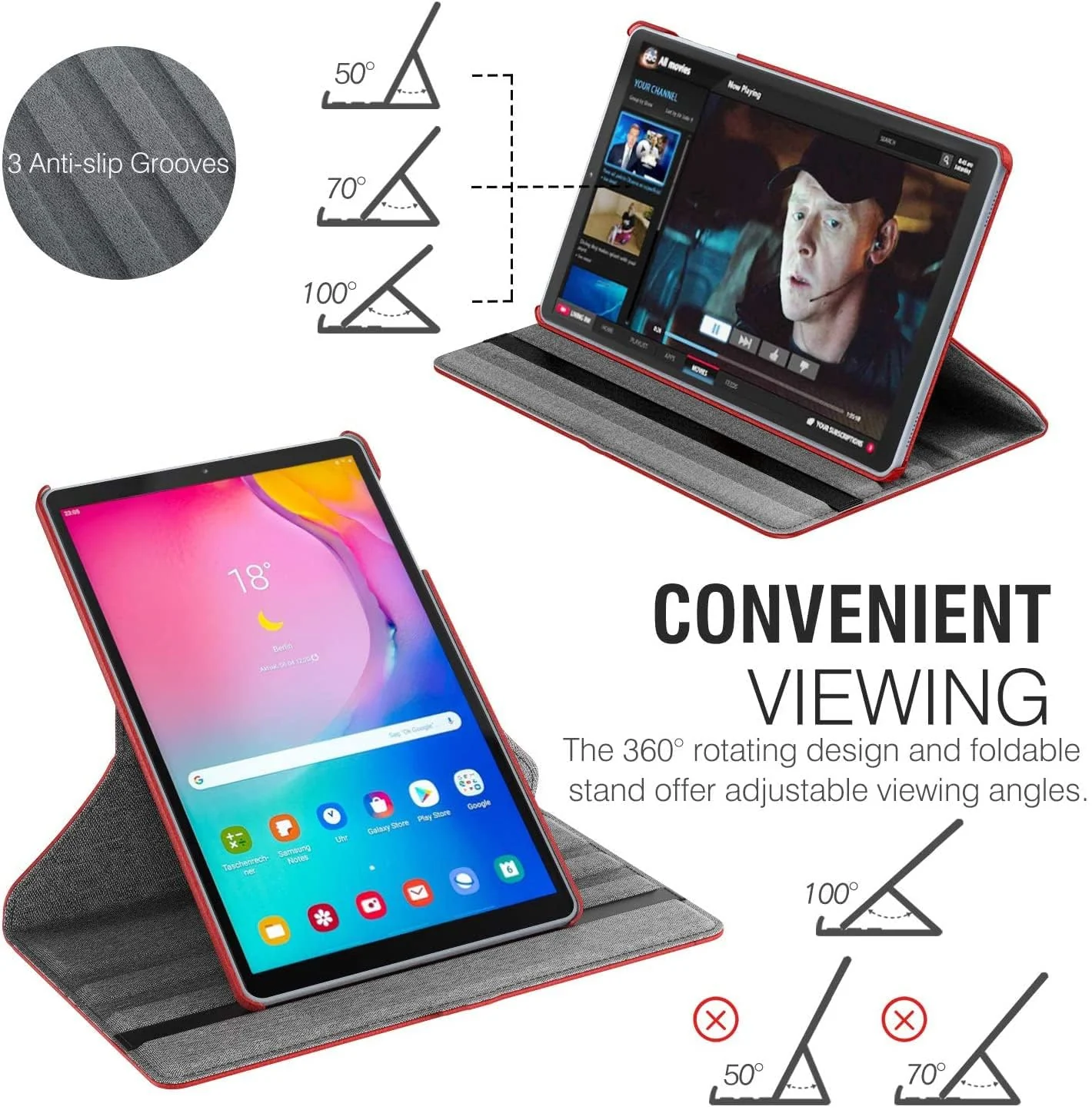 DL3 Mobilak Protective Cover for Samsung Galaxy Tab S6 Lite 2024/2022/2020 10.4 inch Tablet, 360° Rotatable Smart Stand, Leather Folio Flip Cover with Multi-Angle Viewing, Auto Wake Sleep - Red