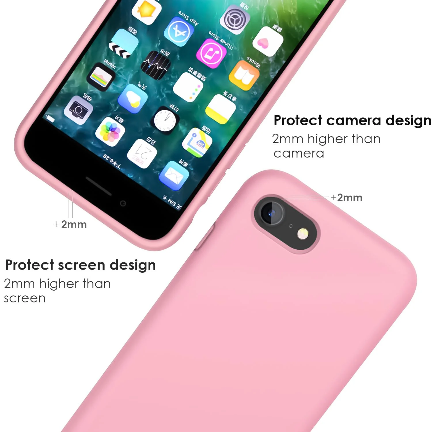 DL3 Mobilak Liquid Silicone Case for iPhone 7 / 8, Shock-absorbing protection, Scratch-resistant surface, Slim, lightweight profile - C.pink