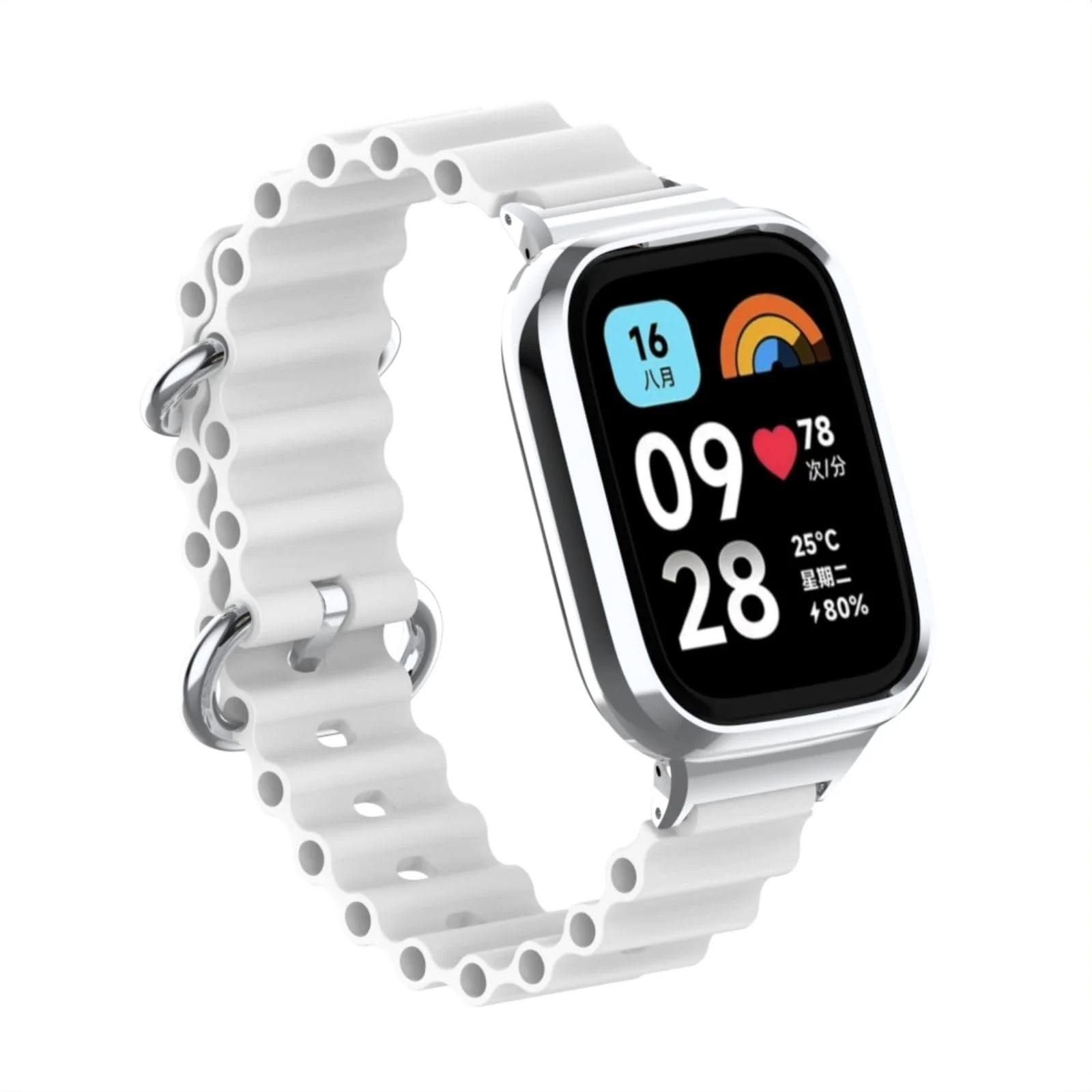 DL3 Mobilak Ocean Strap Compatible with Xiaomi Redmi Watch 3, Adjustable Silicone Strap with Metal Buckle, Band With Frame Metal Women Men Replacement Strap - White
