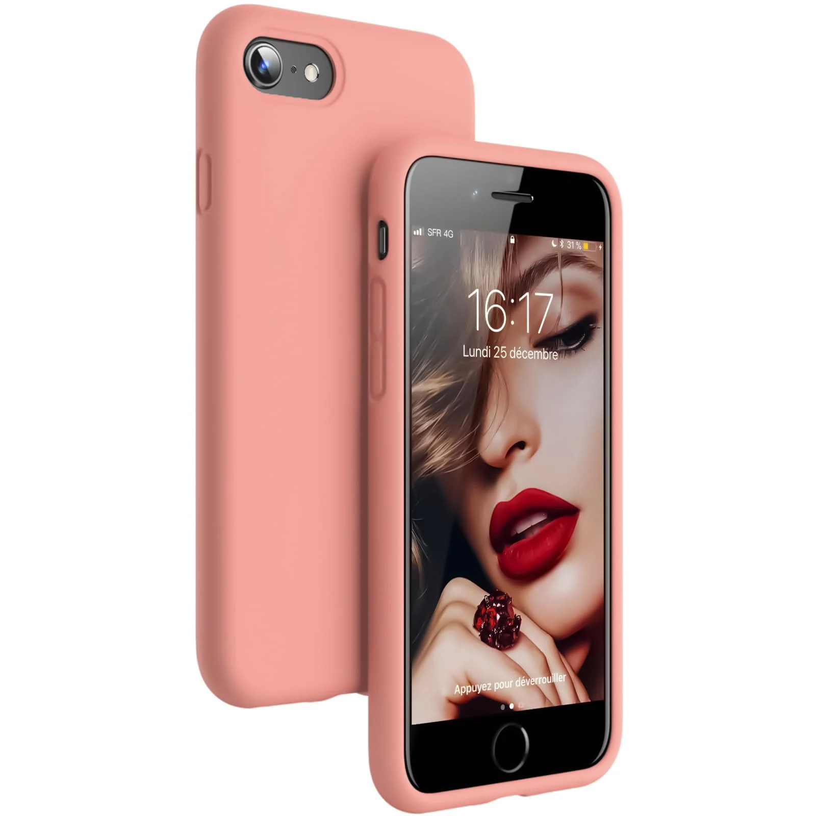 DL3 Mobilak Liquid Silicone Protective Case for iPhone SE 2022, SE 2020, iPhone 7, iPhone 8 with Camera Protection and Microfiber Lining - Light Orange