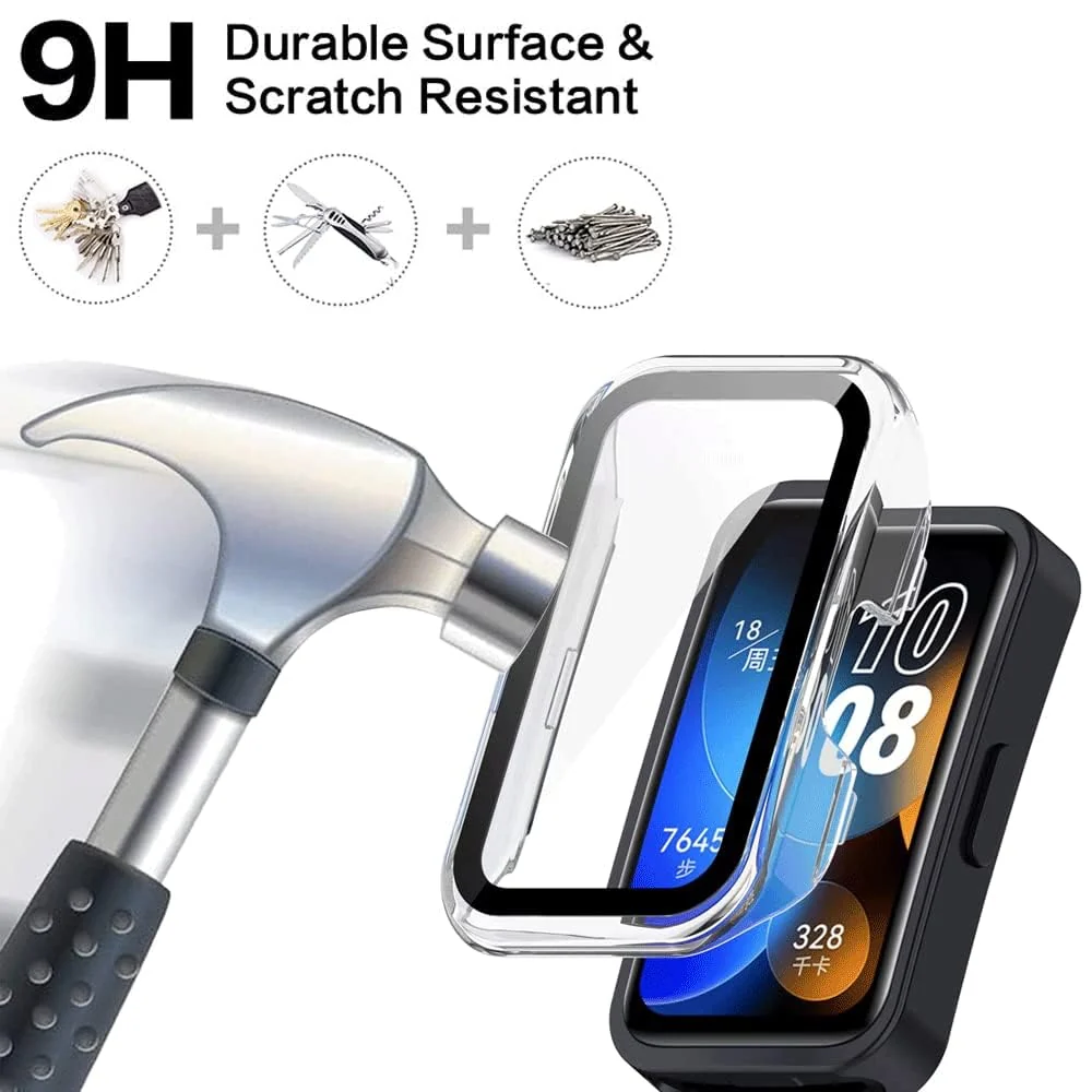 DL3 MOBILAK Protective Case Compatible with Huawei Band 9/8 9H Hardness PC Case Bumper Full Slim Protective Cover with Tempered Glass For HUAWEI Band 8/9 - Clear