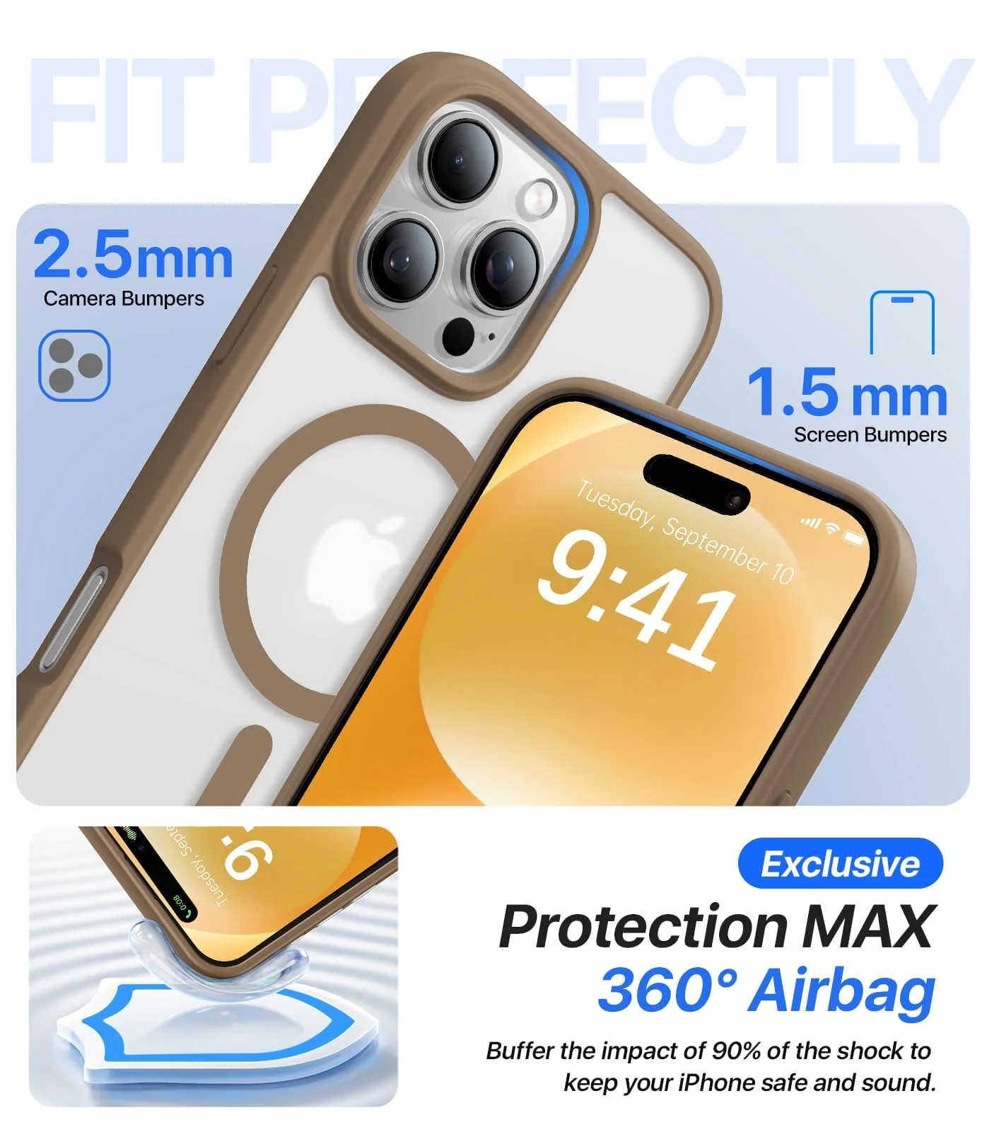 DL3 Mobilak Clear MagSafe-Compatible Magnetic Case for iPhone 16 Pro Max with Military-Grade Protection - Desert Brown