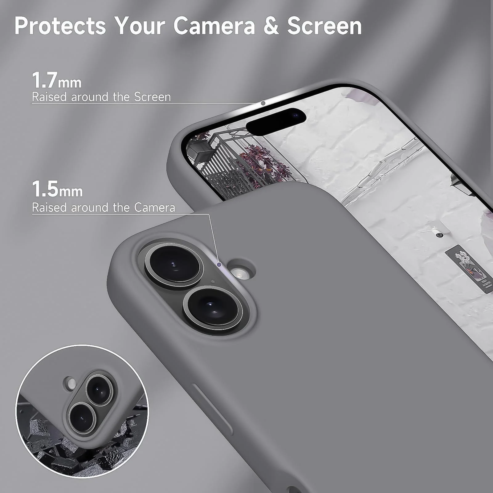 DL3 Mobilak Liquid Silicone Protective Case with Soft Microfiber Lining for iPhone 17 6.3-Inch - Gray