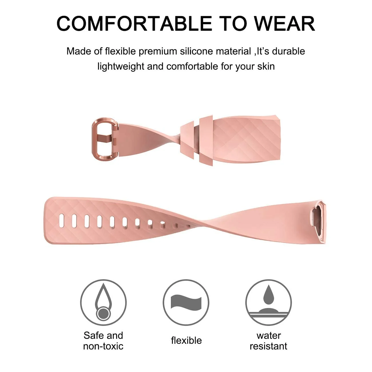 DL3 Mobilak Waterproof Bands for Fitbit Charge 4 / Fitbit Charge 3 / Charge3 SE, Replacement Wristbands for Women Men - Rose Gold