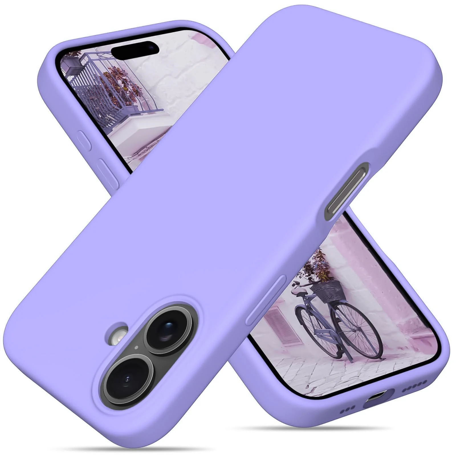 DL3 Mobilak Liquid Silicone Protective Case for iPhone 16+ Plus 6.7-Inch with Microfiber Lining and Shockproof Design - Lavender