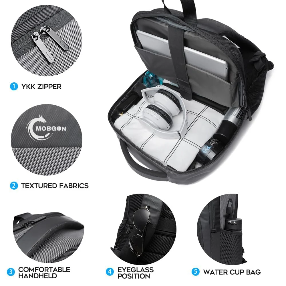 Mobigon Business Laptop Backpack, 15.6 Inch Travel Laptop Bag Rucksack with USB Charging Port, Water-Resistant Bag Daypack for Work College Computer Men Women Backpack - Gray