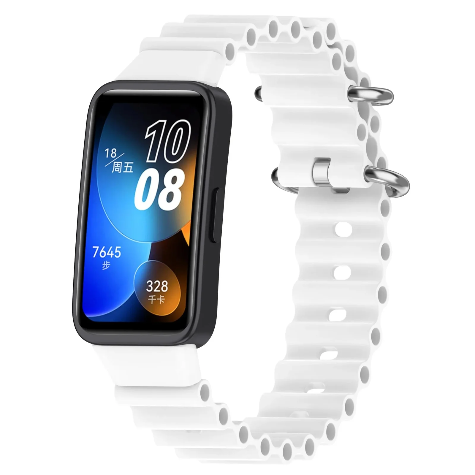 DL3 Mobilak Ocean Band for Huawei Band 8/Huawei Band 9/Huawei Band 10, Adjustable Silicone Stretchy Sport Strap Women Men Replacement Wristband for Huawei Band10/Band9/Band8 - White