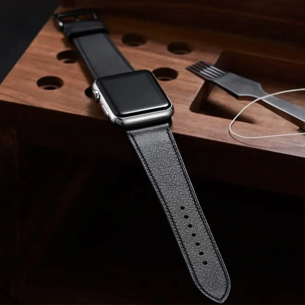 DL3 Mobilak Compatible with Apple Watch Band 49mm 46mm 45mm 44mm 42mm Leather Band Replacement Strap, Soft Leather Bracelet for iWatch Series 11 10 9 8 7 6 5 4 SE SE2 Ultra 3 2 1 - B.Black
