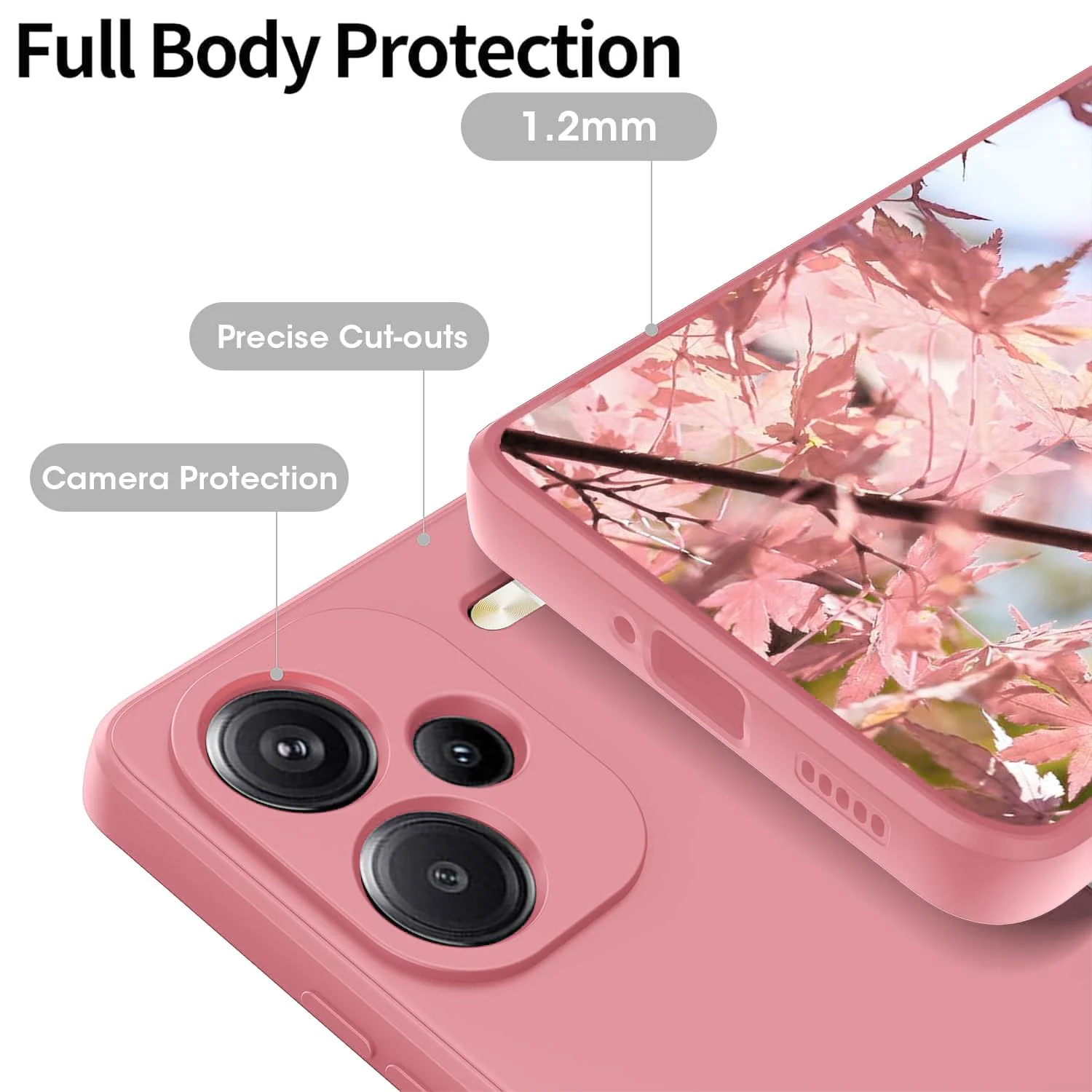 DL3 Mobilak Liquid Silicone Protective Case for Xiaomi Redmi Note 13 Pro+ Plus 5G with Microfiber Lining and Shockproof Design - Pink