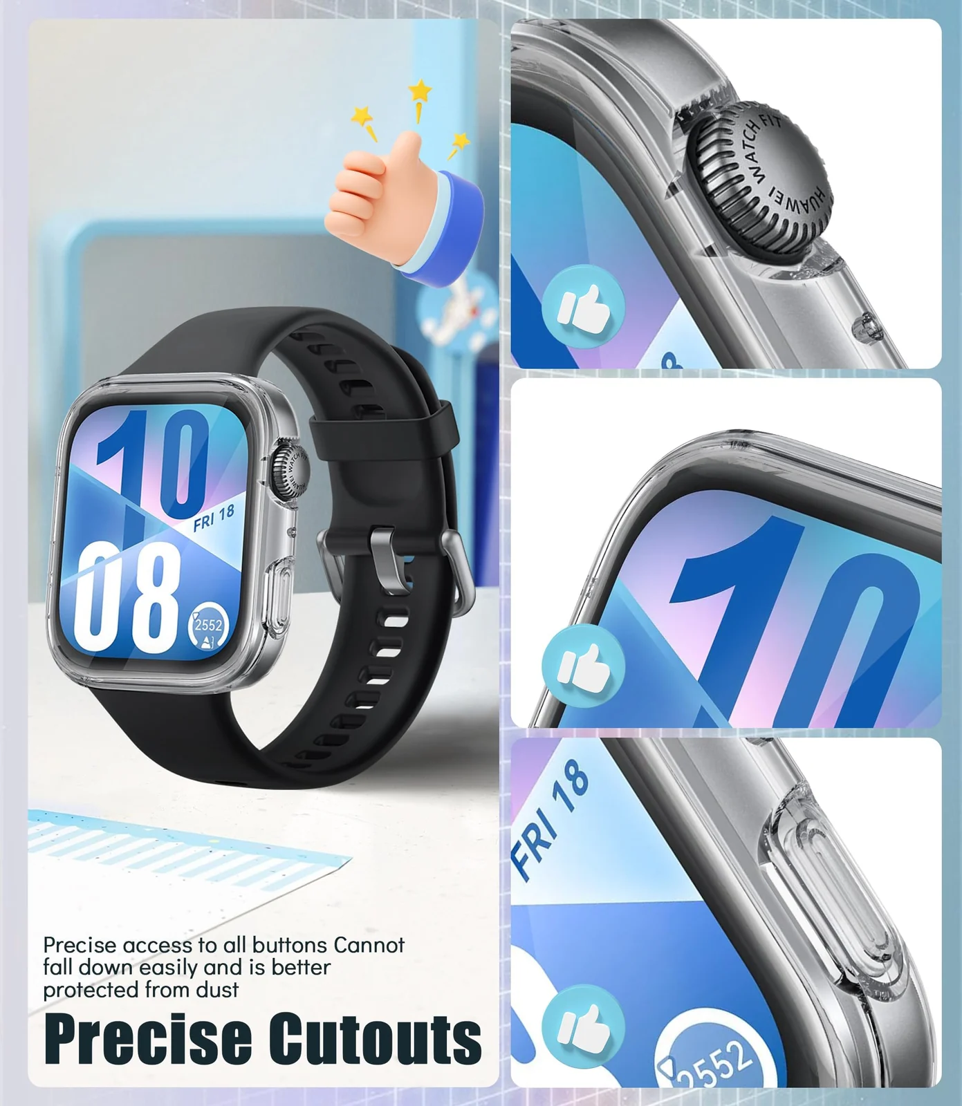 DL3 Mobilak Protective Case compatible with Huawei Watch Fit 4, All-around Flexible TPU Case with Built-in Screen Protector, Soft Frame & Shockproof Cover For Huawei Watch Fit 4 - Clear