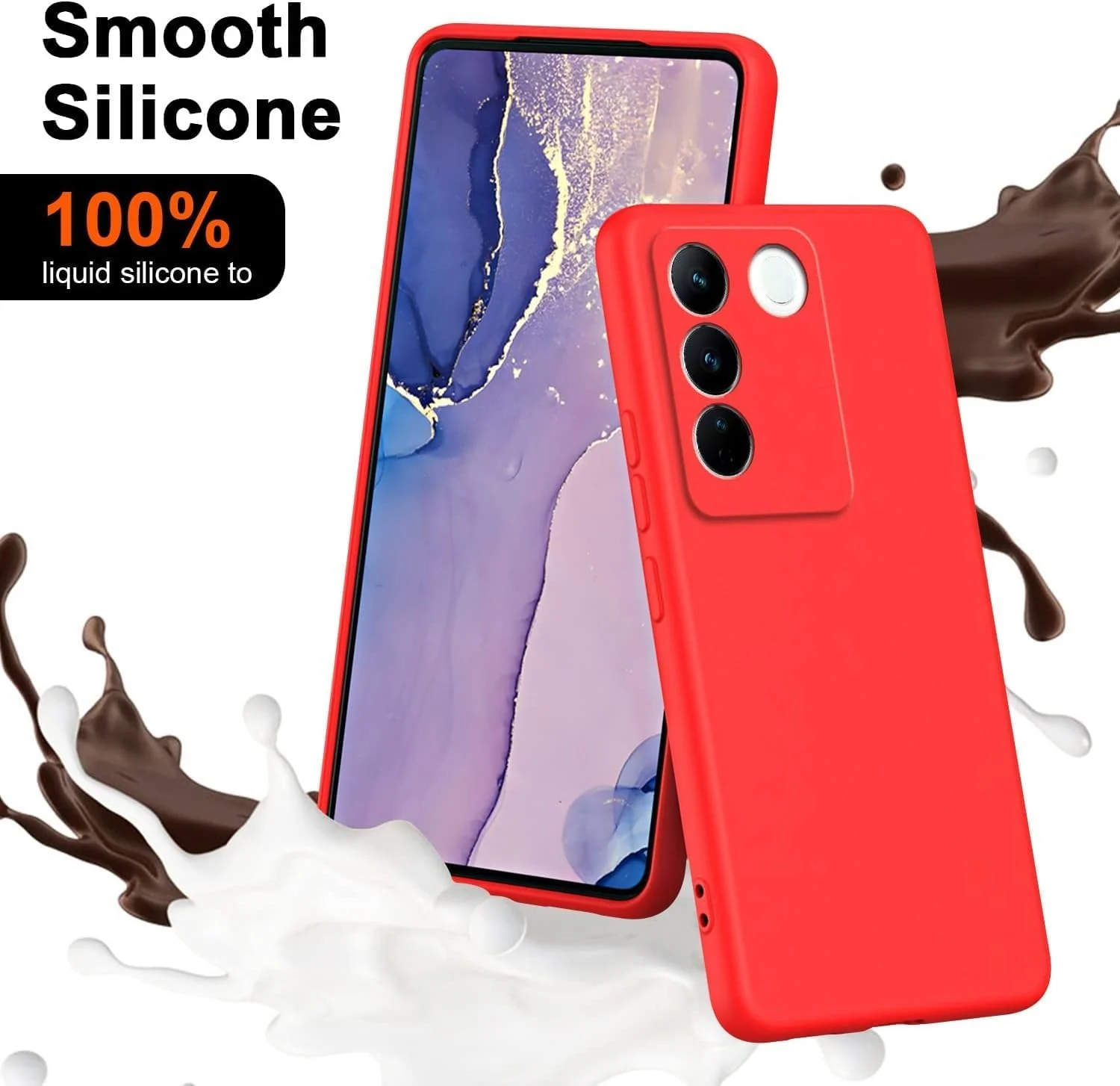 DL3 Mobilak VIVO V27e/VIVO S16e Case, Soft Flexible Liquid Silicone Gel Rubber Bumper Cover, Full Body Shockproof Protective Phone Case - Red