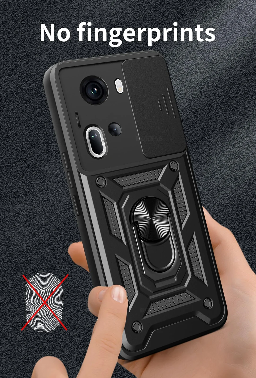 DL3 Mobilak Silicone Protective Case for OPPO Reno 11 5G with Slide Camera, Built-in magnetic car-mount support, Shock-absorbing protection, Built-in kickstand - Black